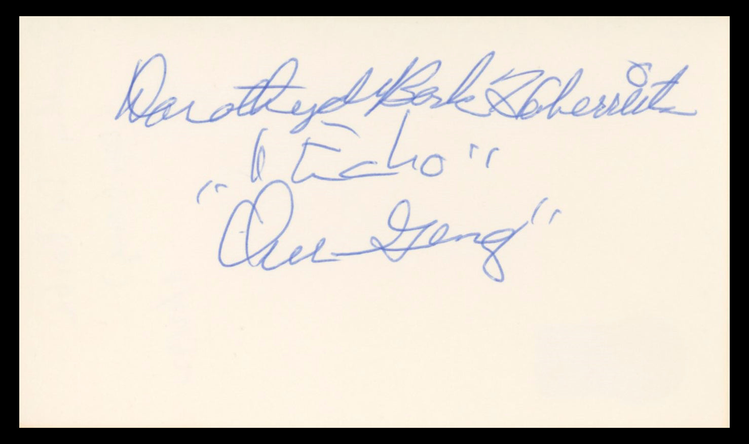 Dorothy De Borba Our Gang "Echo, Our Gang" Signed 3x5 Index Card BAS #BV02200
