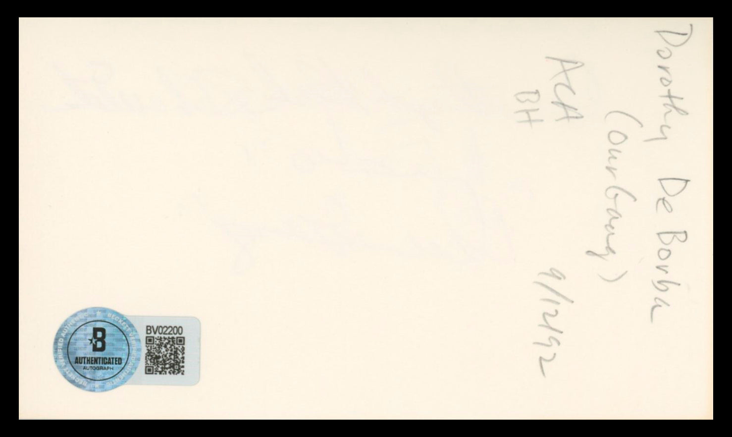 Dorothy De Borba Our Gang "Echo, Our Gang" Signed 3x5 Index Card BAS #BV02200