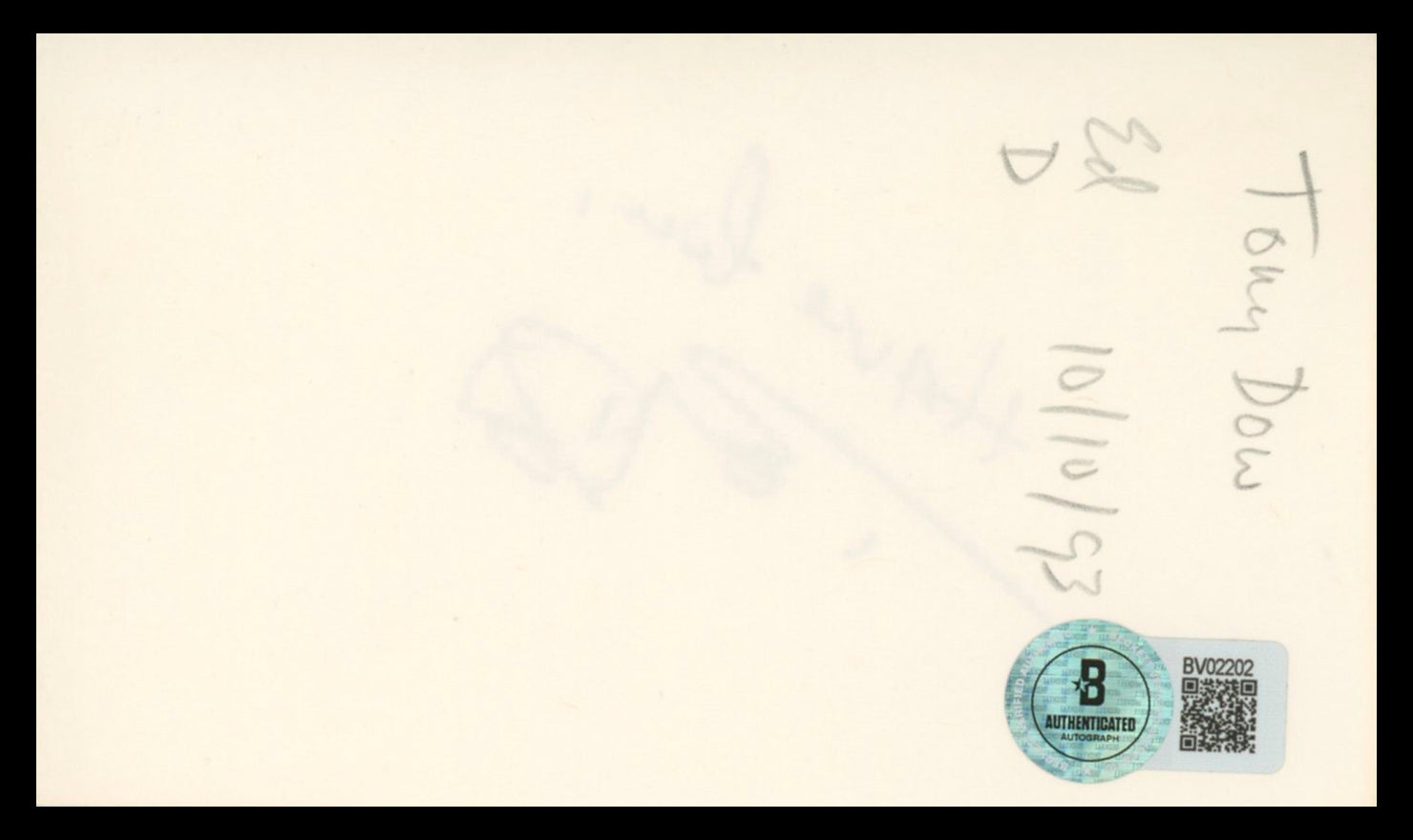 Tony Dow Leave It to Beaver Authentic Signed 3x5 Index Card BAS #BV02202
