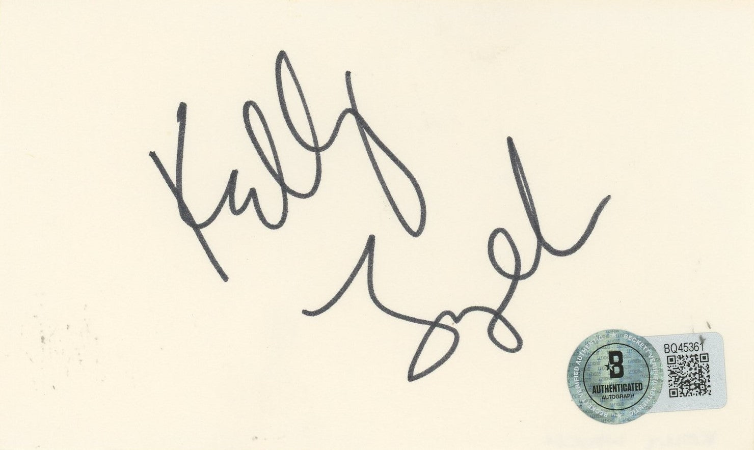 Kelly Lynch Road House Authentic Signed 3x5 Index Card Autographed BAS #BQ45361