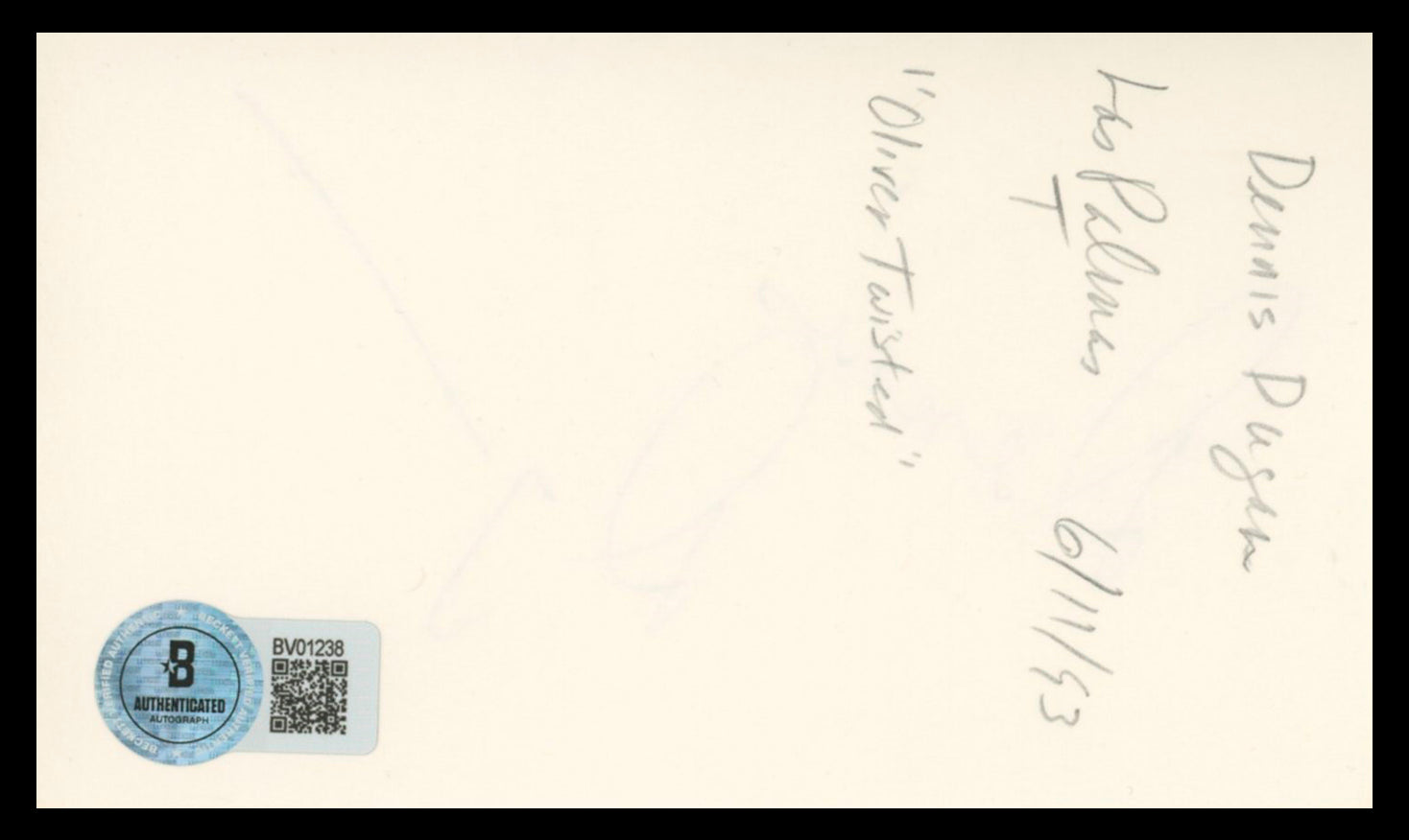 Dennis Dugan Happy Gilmore Authentic Signed 3x5 Index Card BAS #BV01238