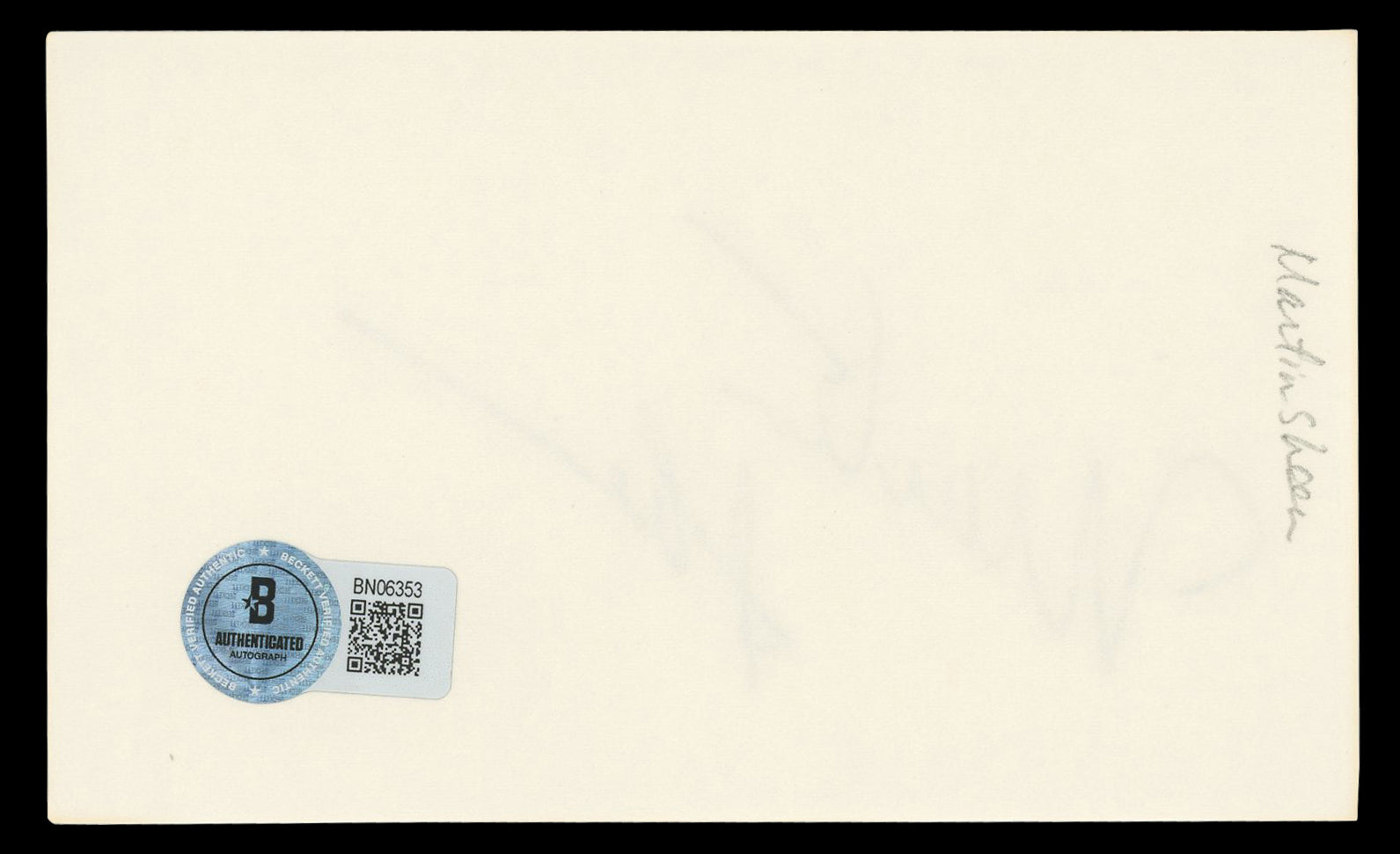 Martin Sheen The Departed Authentic Signed 3x5 Index Card BAS #BN06353