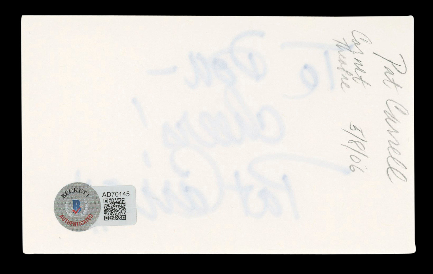 Pat Carroll The Little Mermaid "To Don" Signed 3x5 Index Card BAS #AD70145