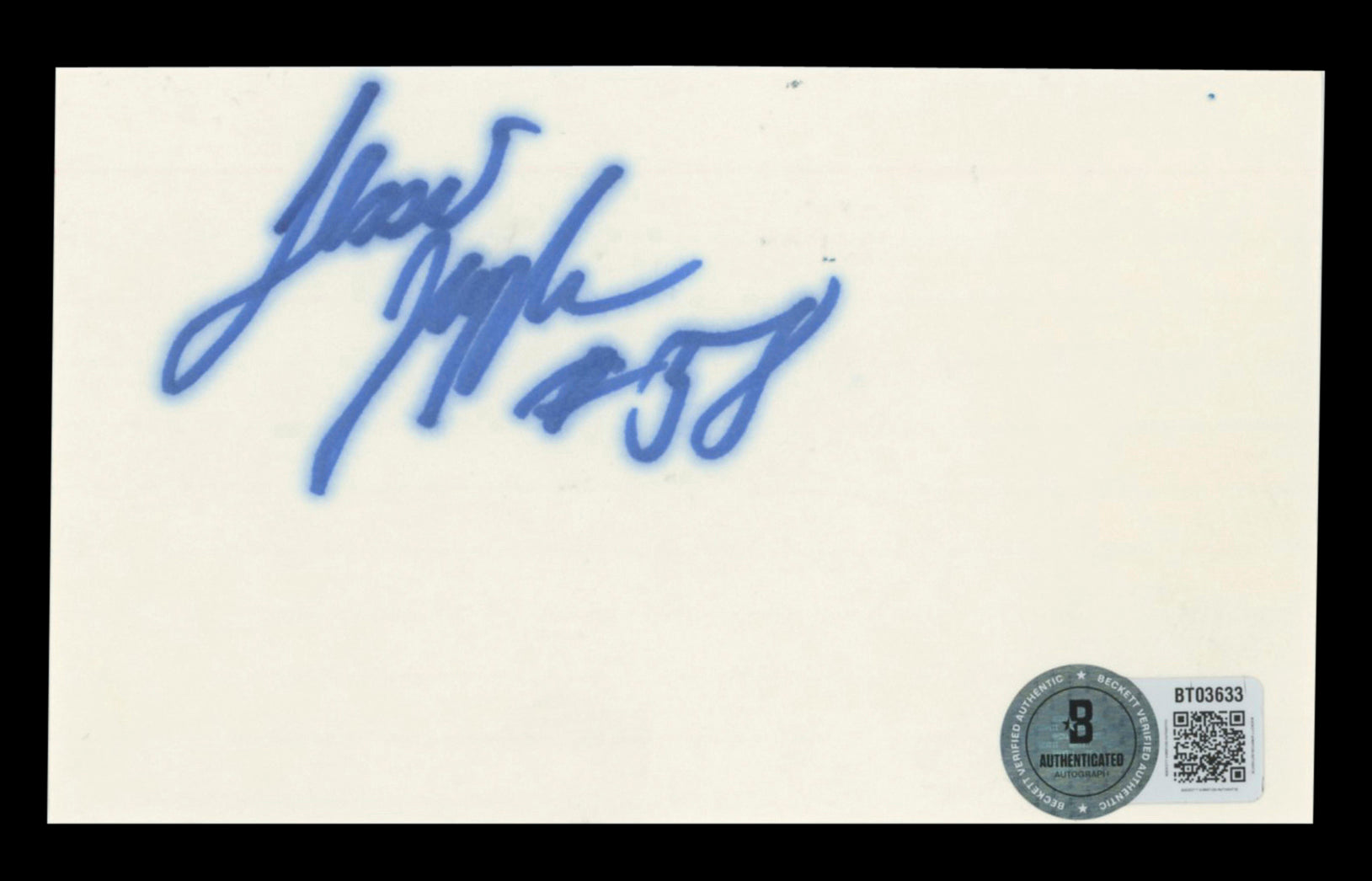 Falcons Jessie Tuggle "#58" Authentic Signed 3x5 Index Card BAS #BT03633