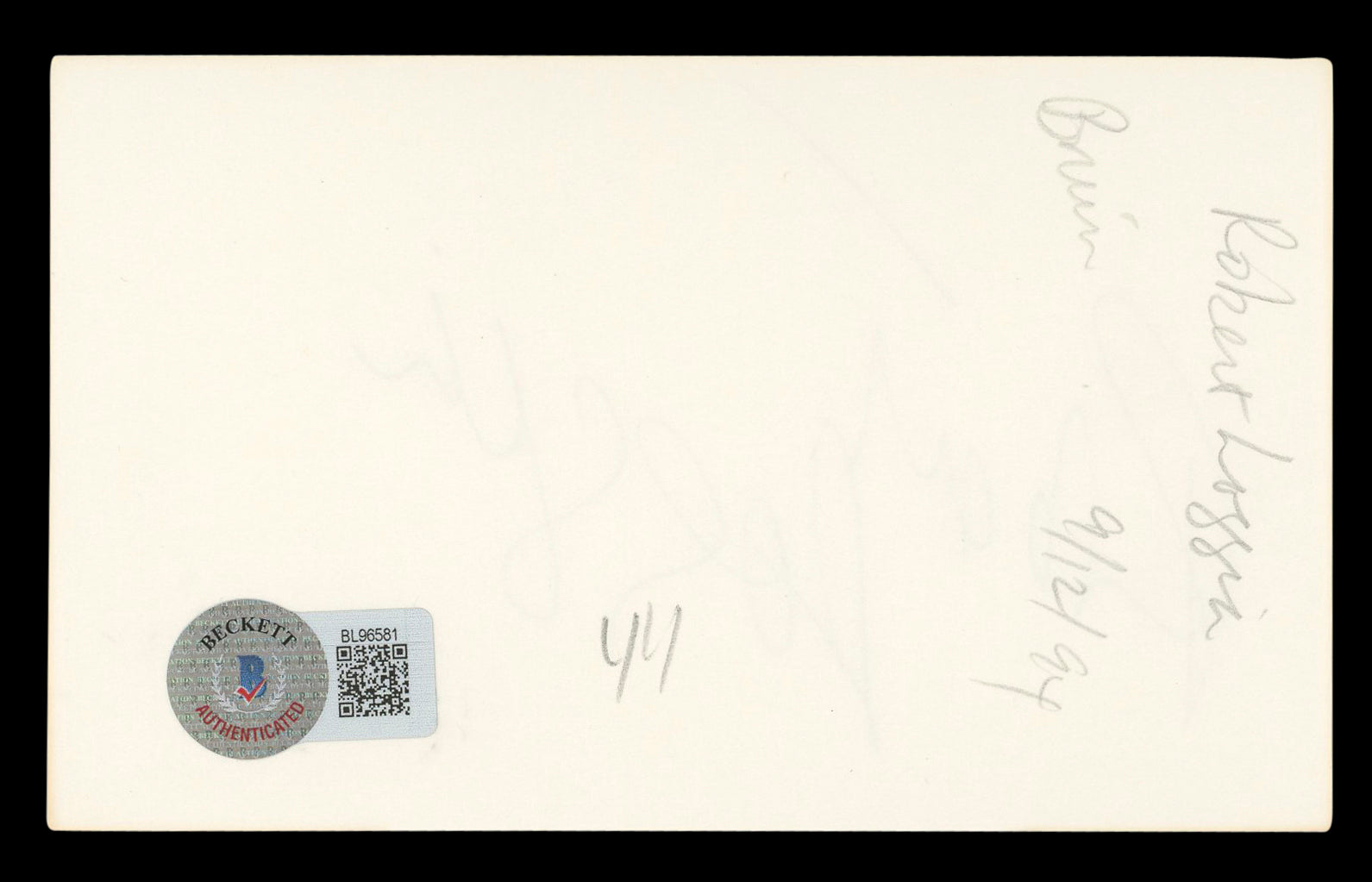 Robert Loggia Big Authentic Signed 3x5 Index Card Autographed BAS #BL96581