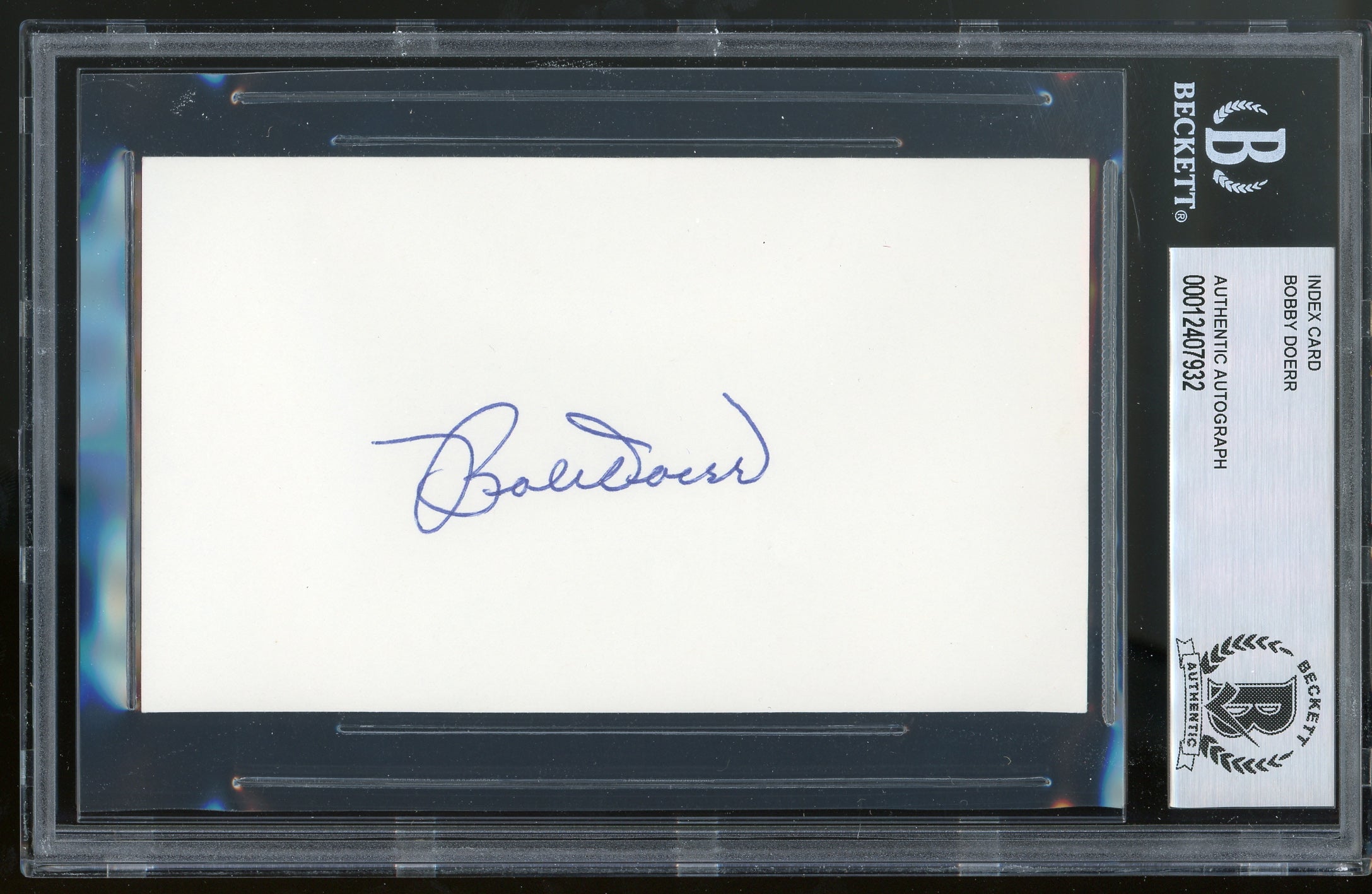 Red Sox Bobby Doerr Authentic Signed 3x5 Index Card Autographed BAS Slabbed