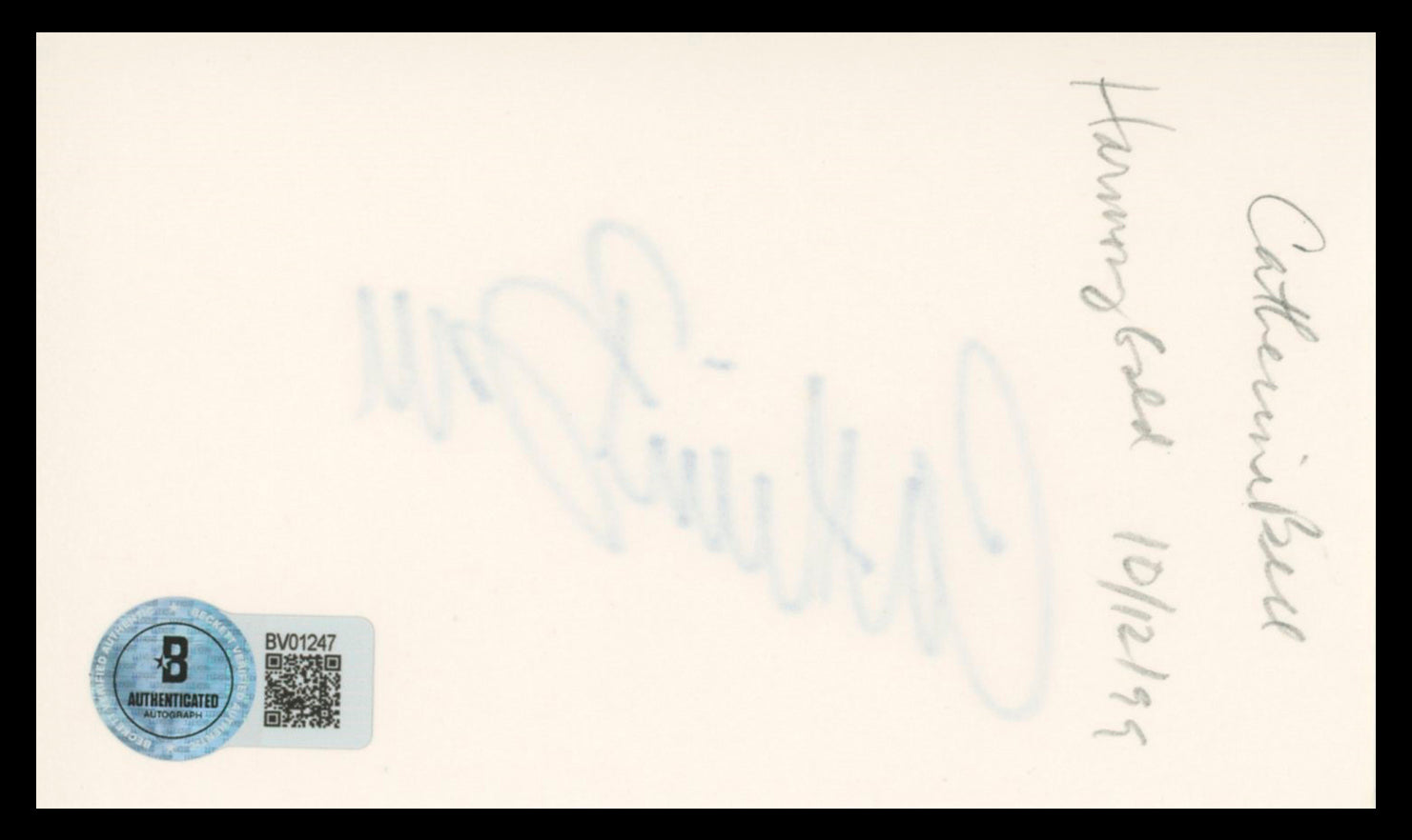 Catherine Bell The Good Witch Authentic Signed 3x5 Index Card BAS #BV01247