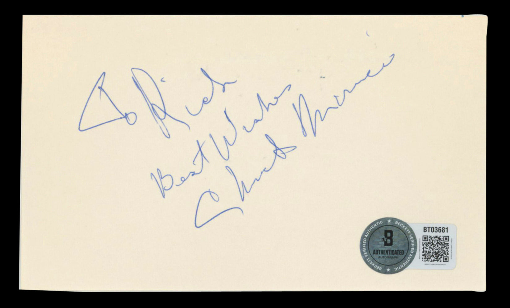Saints Chuck Muncie "Best Wishes" Authentic Signed 3x5 Index Card BAS #BT03681