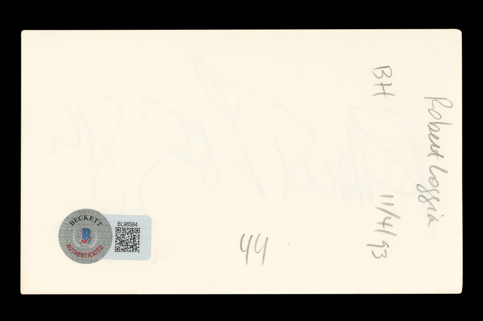 Robert Loggia Big Authentic Signed 3x5 Index Card Autographed BAS #BL96584