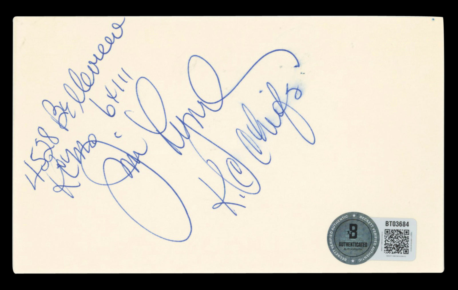 Chiefs Jim Lynch "KC Chiefs" Authentic Signed 3x5 Index Card BAS #BT03684