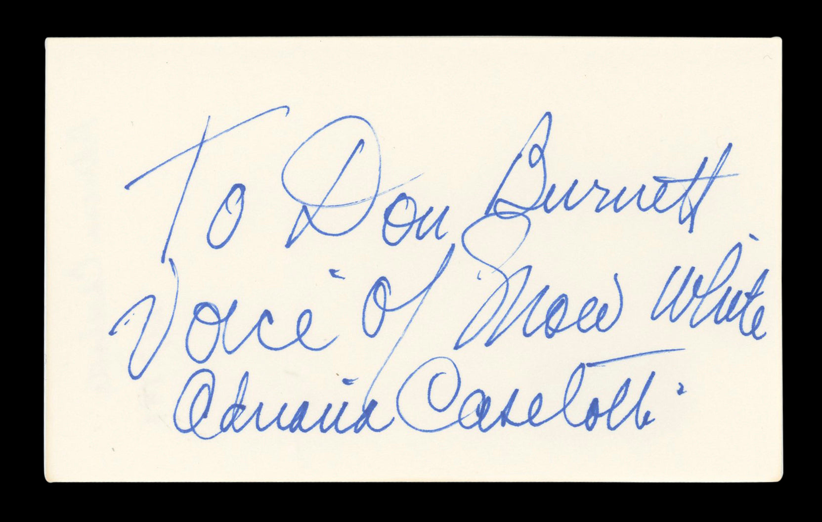 Adriana Caselotti Snow White "2/7/94" Signed 3x5 Index Card BAS #AD70153