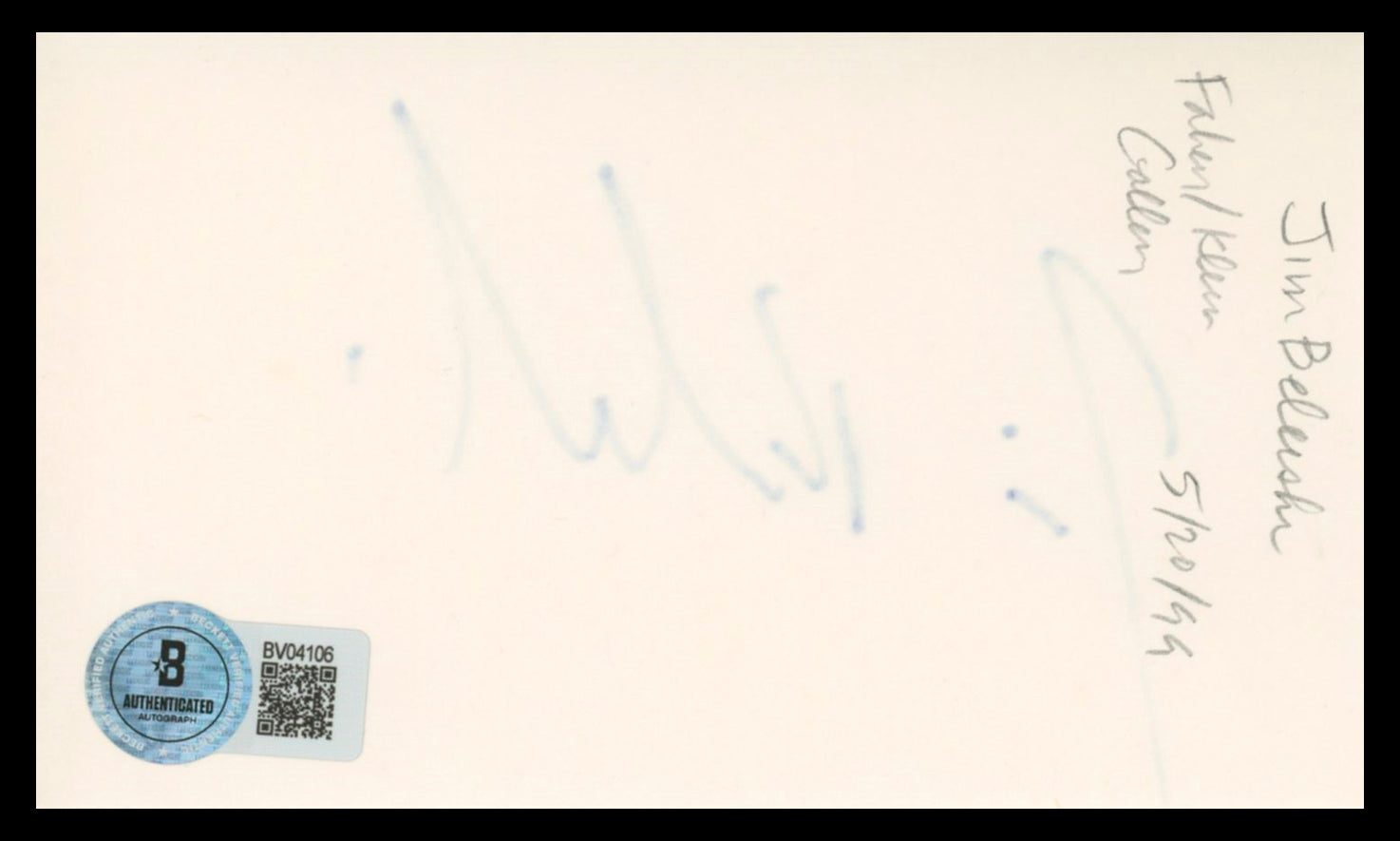 Jim Belushi According To Jim Authentic Signed 3x5 Index Card BAS #BV04106