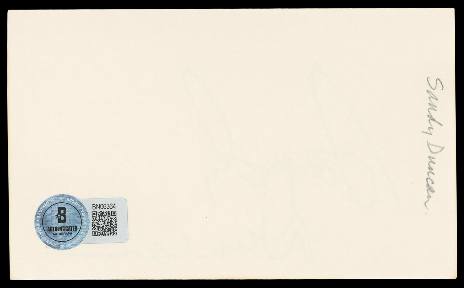 Sandy Duncan The Swan Princess Authentic Signed 3x5 Index Card BAS #BN06364