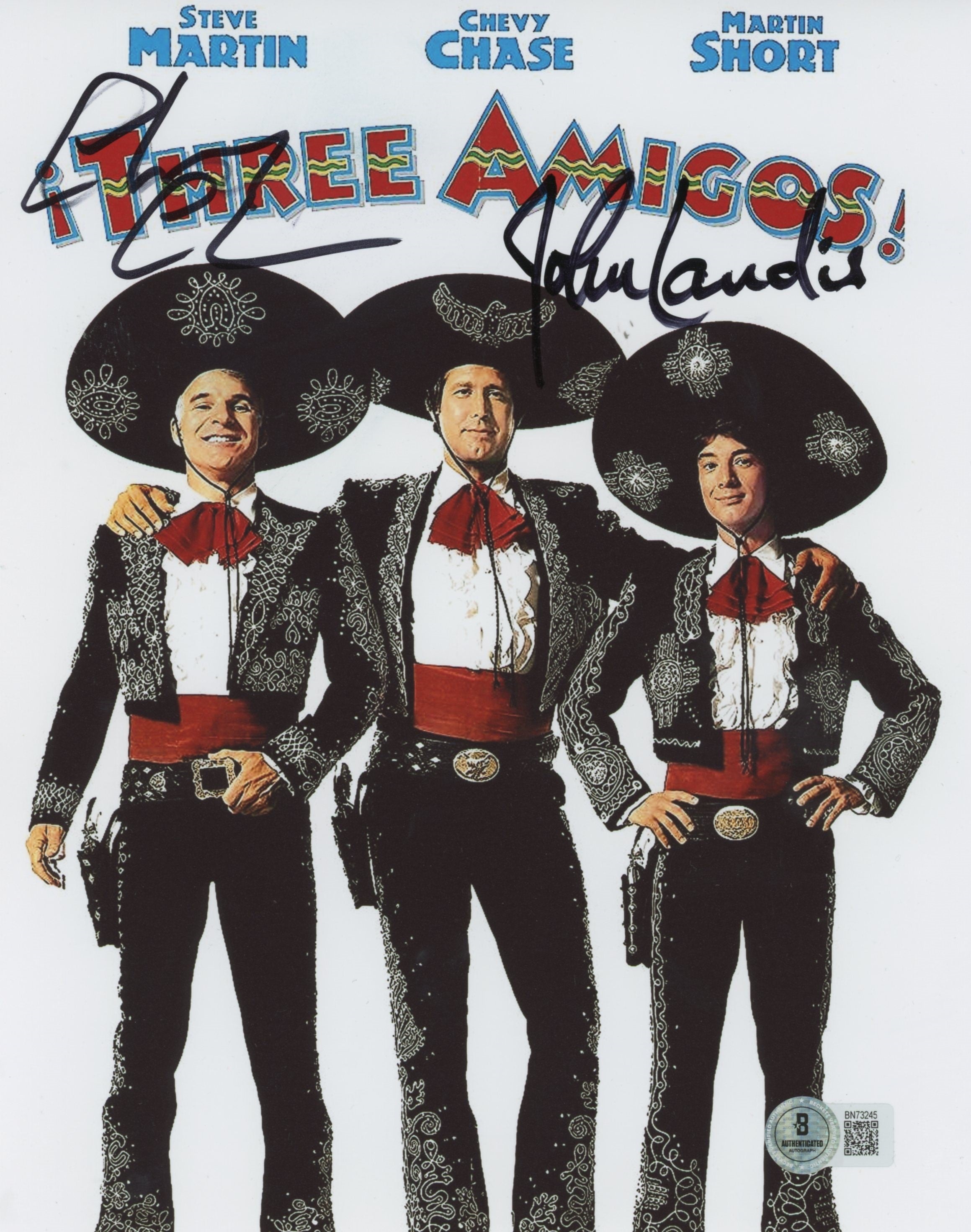 Chevy Chase and John Landis Three Amigos! Signed 8x10 Photo BAS #BN73245