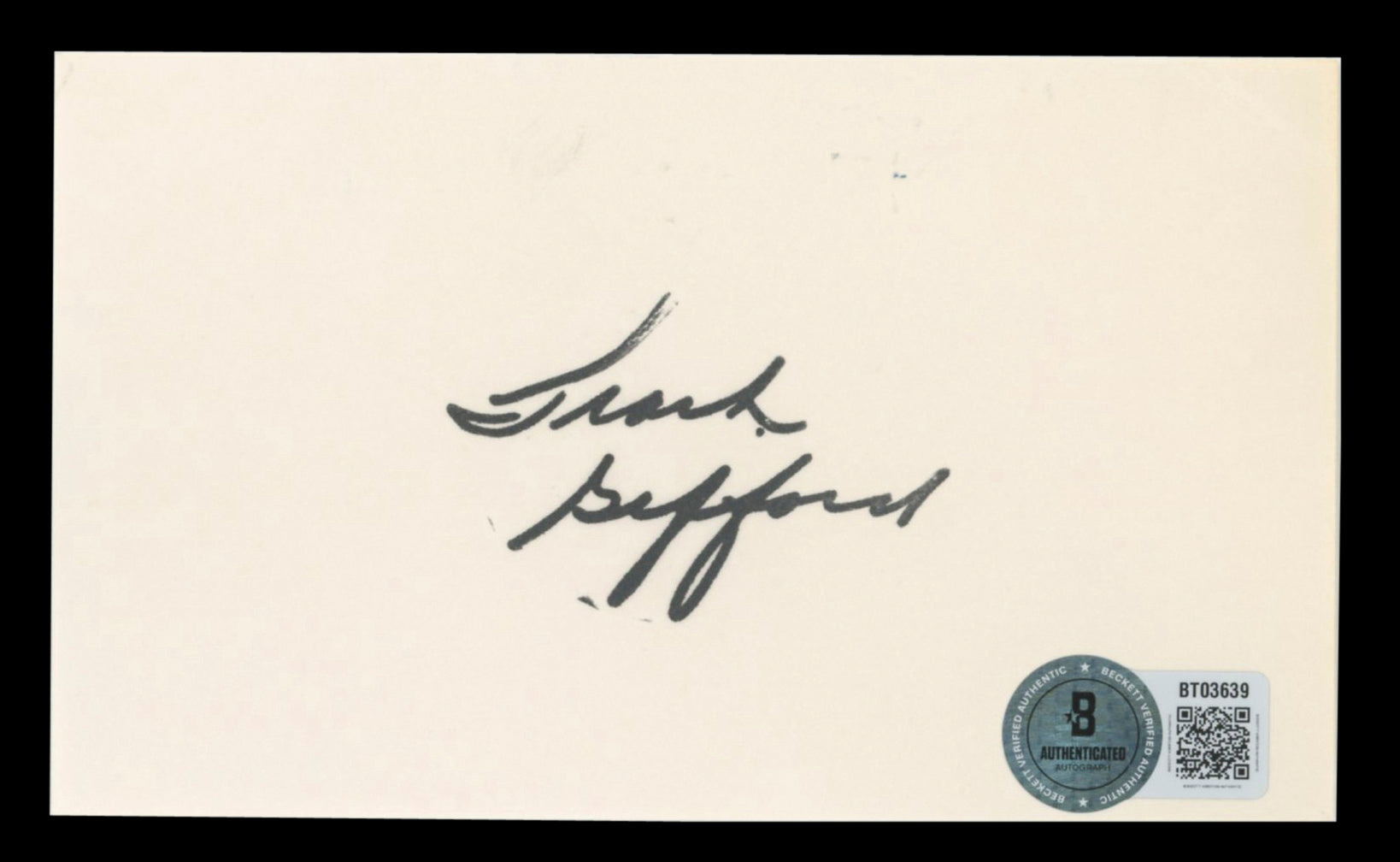 Giants Frank Gifford Authentic Signed 3x5 Index Card Autographed BAS #BT03639