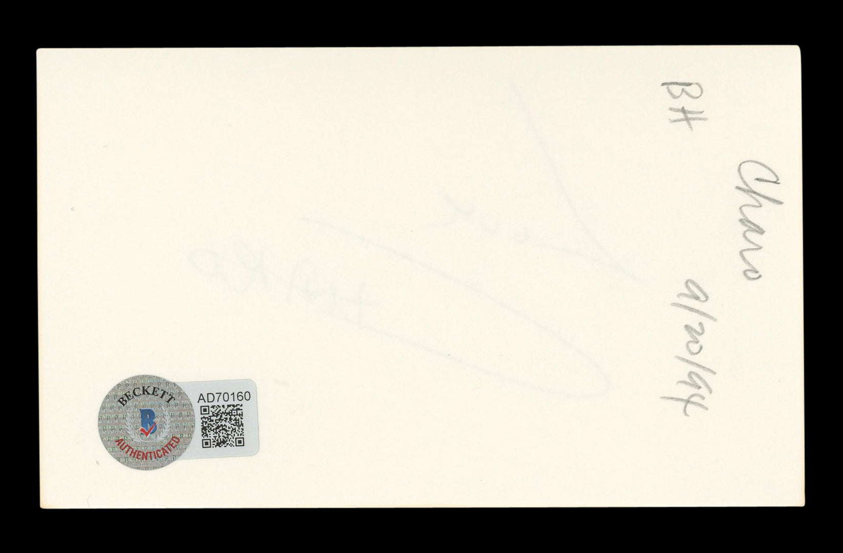 Charo Thumbelina "Love" Authentic Signed 3x5 Index Card Autographed BAS #AD70160