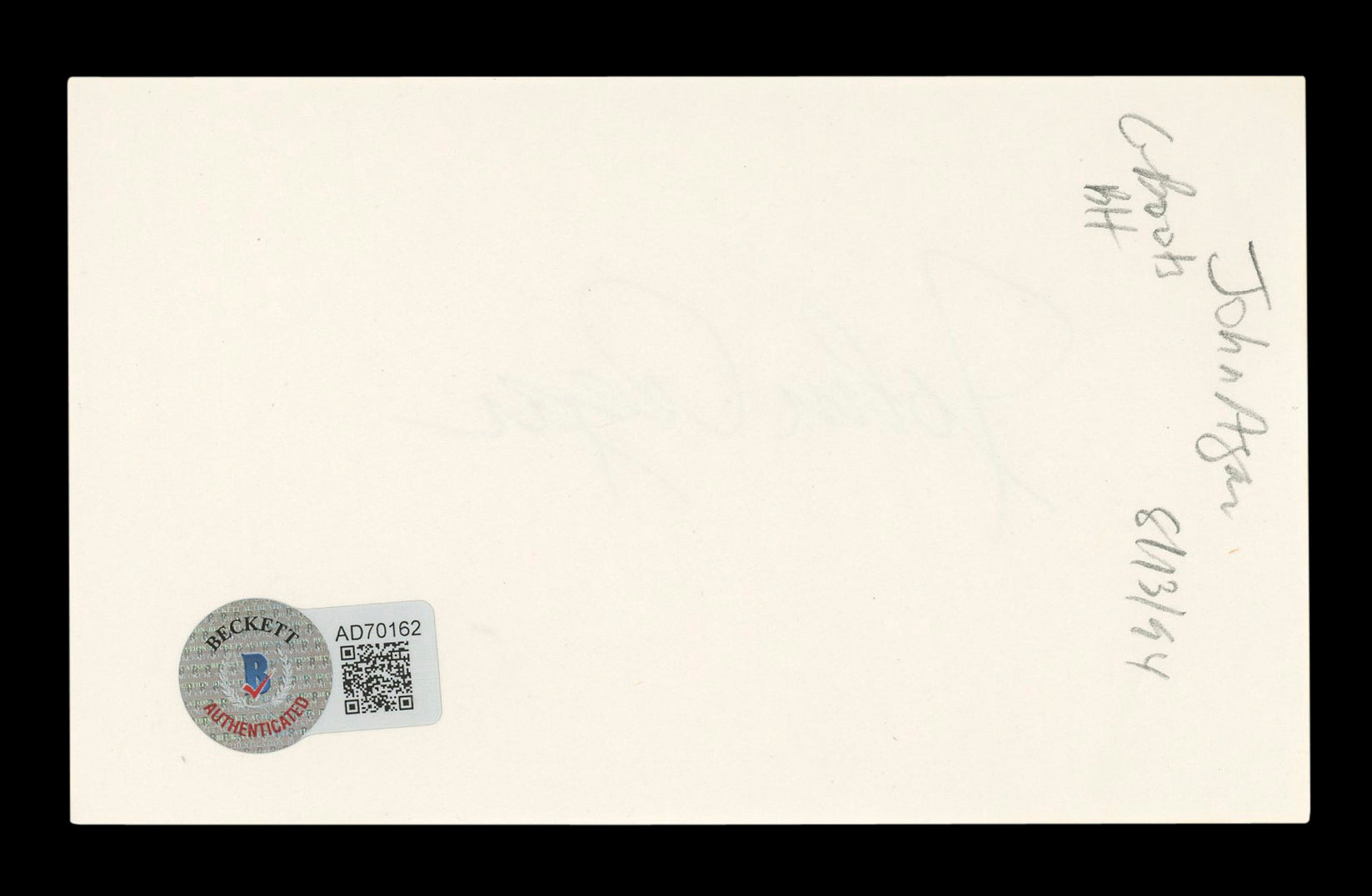 John Agar Miracle Mile Authentic Signed 3x5 Index Card Autographed BAS #AD70162