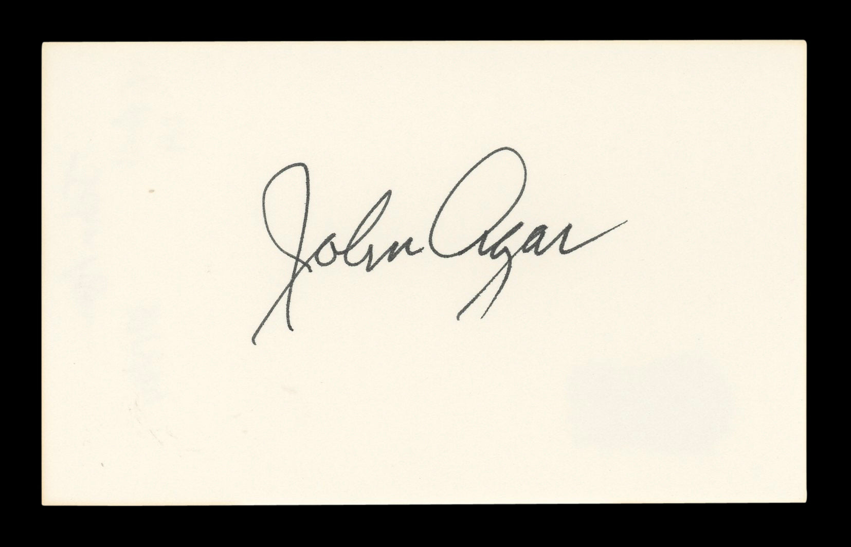 John Agar Miracle Mile Authentic Signed 3x5 Index Card Autographed BAS #AD70163