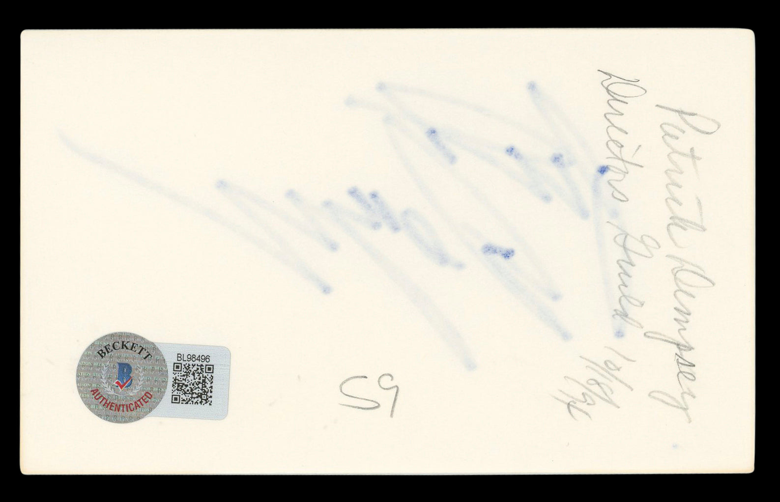 Patrick Dempsey Grey's Anatomy Authentic Signed 3x5 Index Card BAS #BL98496
