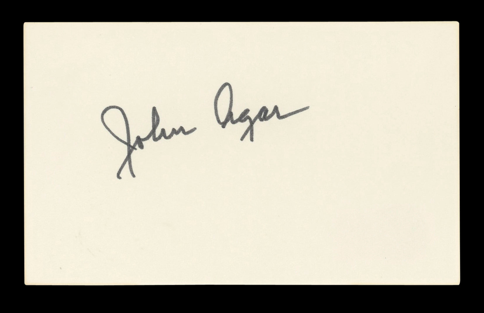 John Agar Miracle Mile Authentic Signed 3x5 Index Card Autographed BAS #AD70164