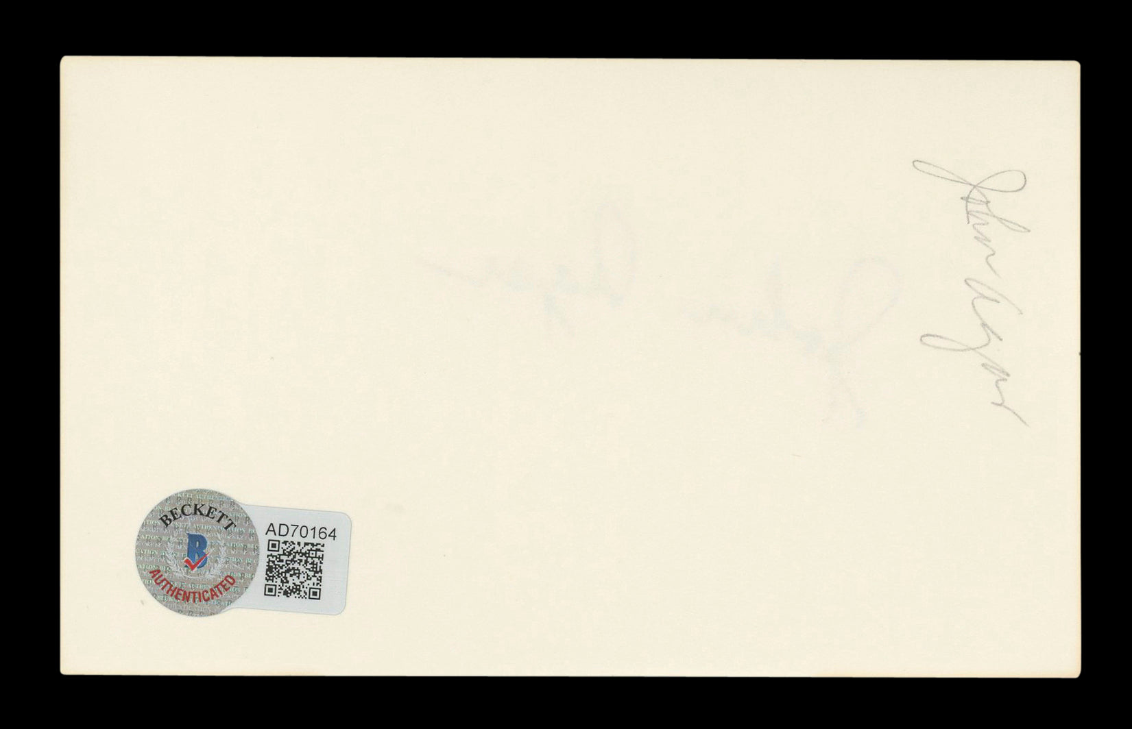 John Agar Miracle Mile Authentic Signed 3x5 Index Card Autographed BAS #AD70164