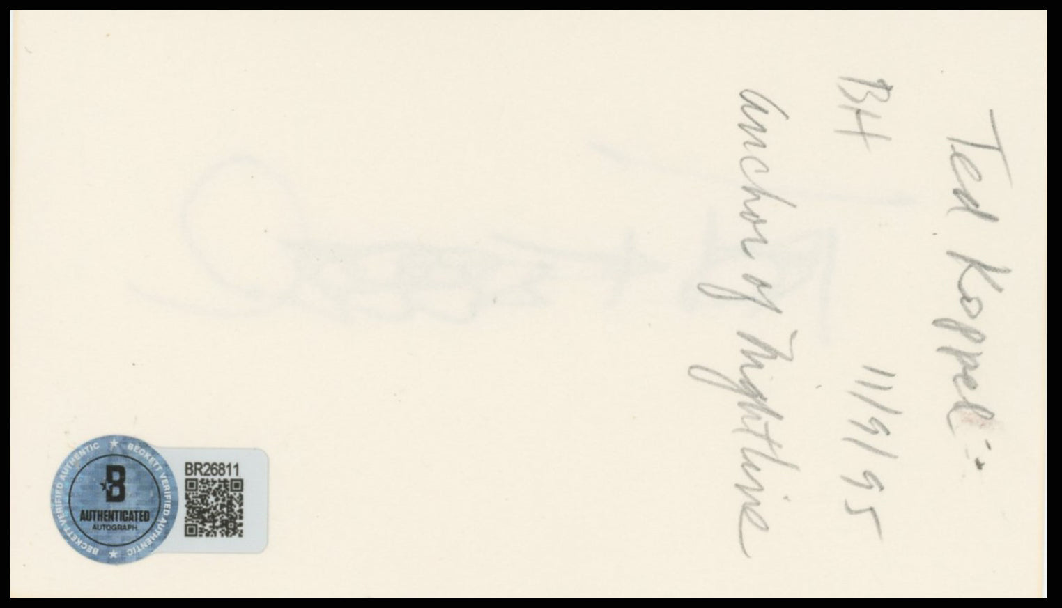 Ted Koppel Nightline Authentic Signed 3x5 Index Card Autographed BAS #BR26811