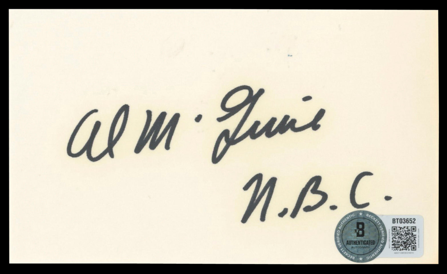 Knicks Al McGuire "N.B.C." Authentic Signed 3x5 Index Card BAS #BT03652