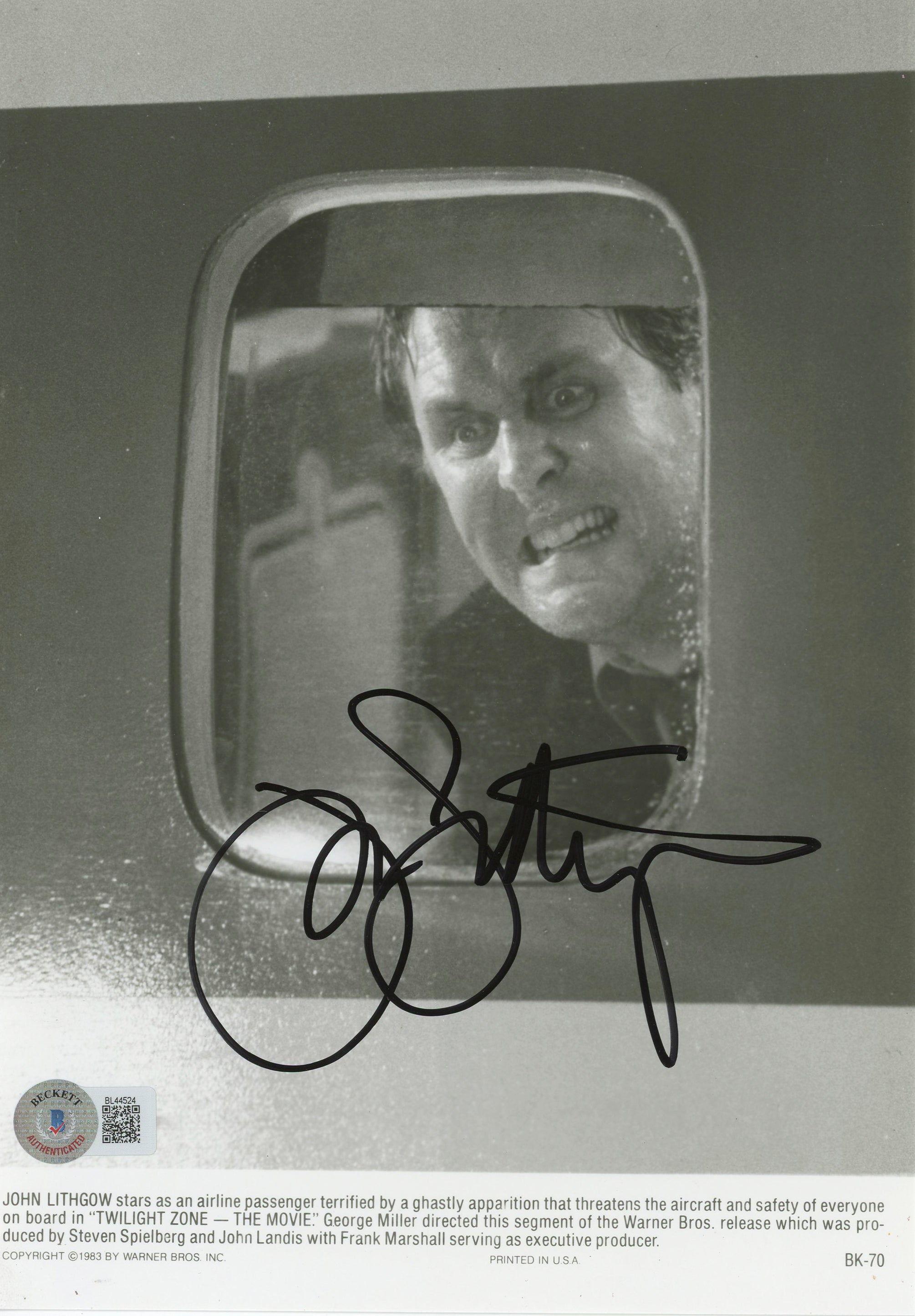 John Lithgow Twilight Zone The Movie Authentic Signed 7x9.5 Photo BAS #BL44524