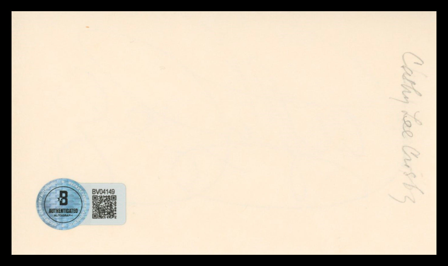 Cathy Lee Crosby That's Incredible! Authentic Signed 3x5 Index Card BAS #BV04149