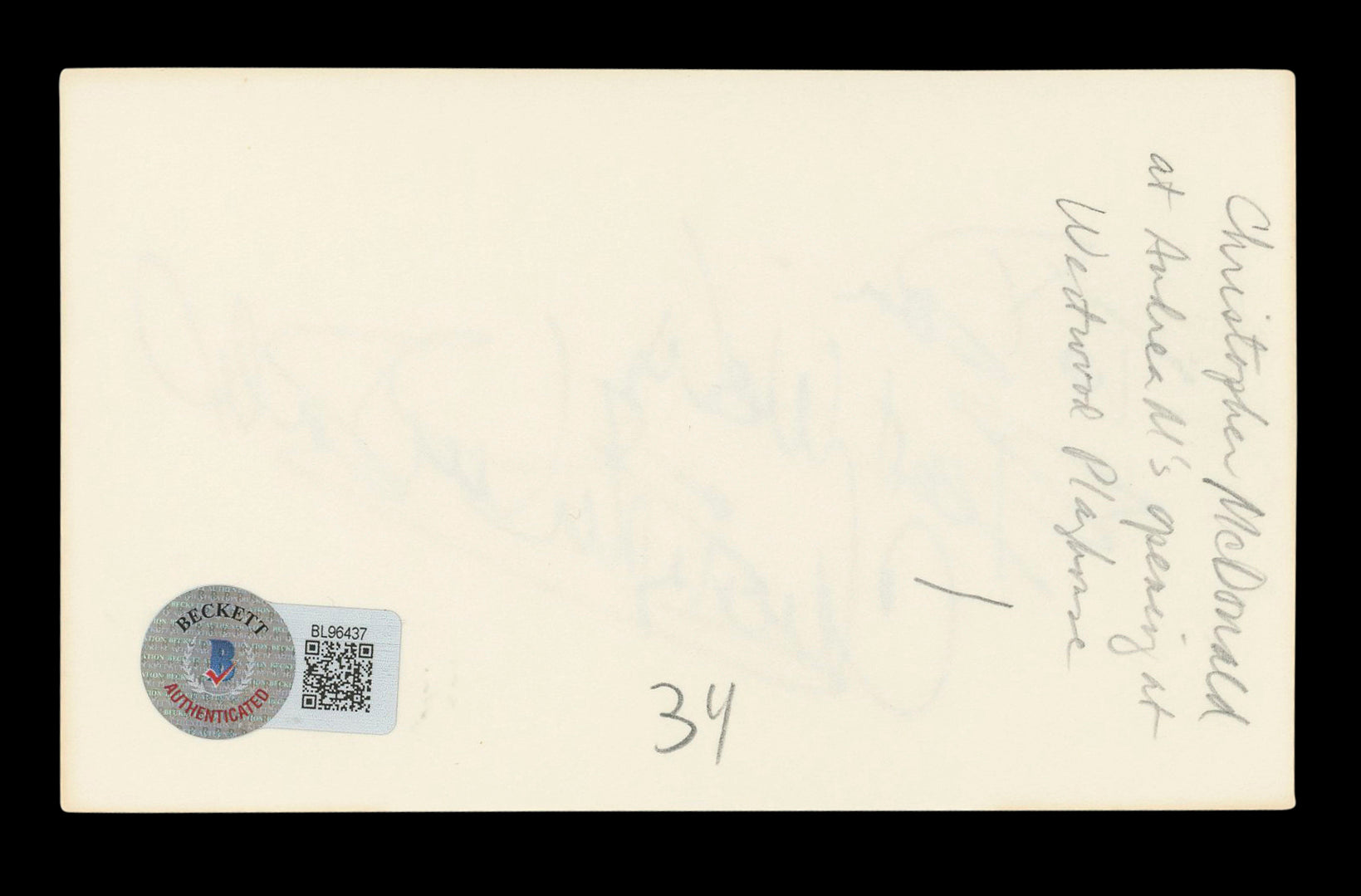 Christopher McDonald Thelma & Louise "To Dan" Signed 3x5 Index Card BAS #BL96437