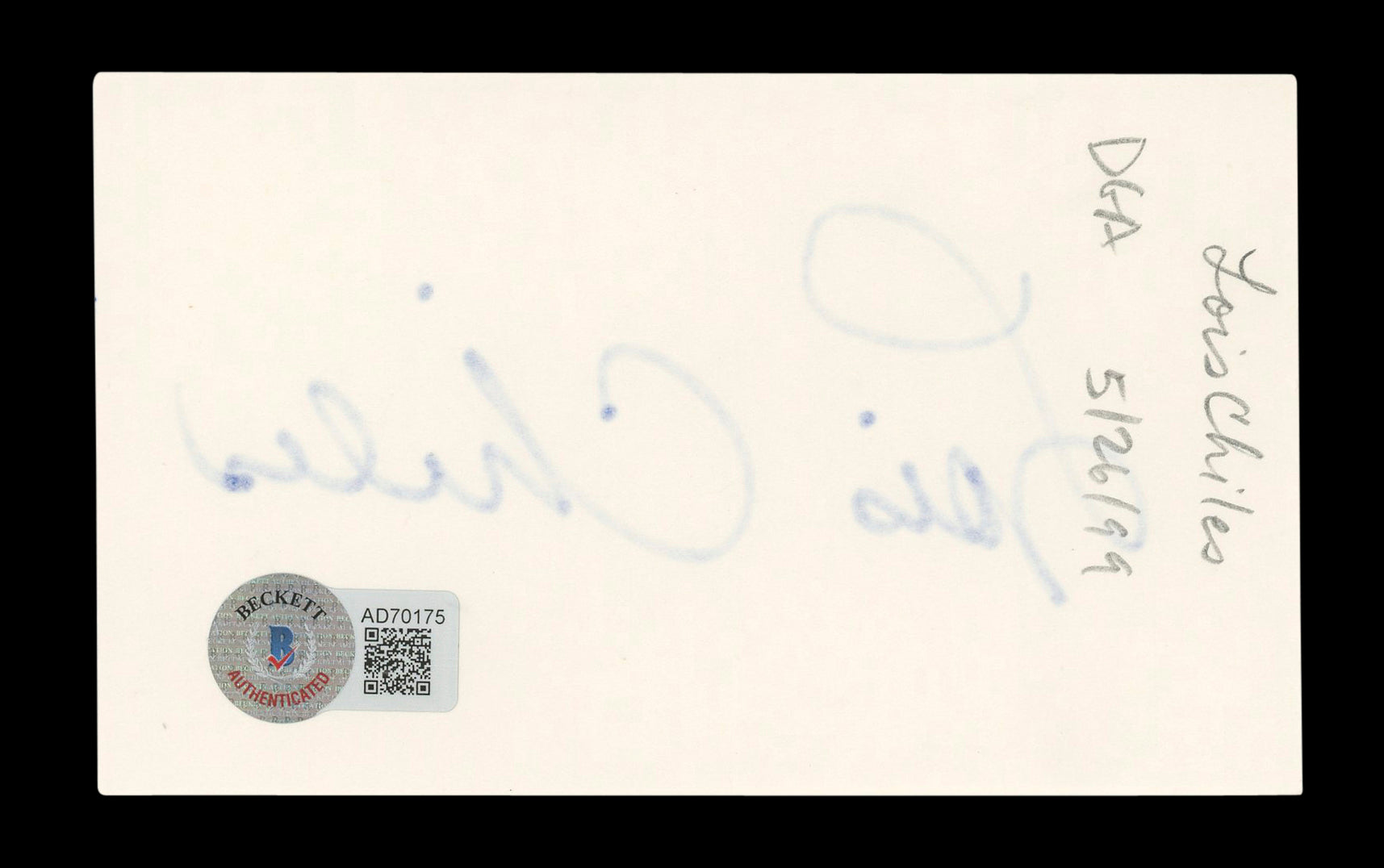 Lois Chiles Moonraker Authentic Signed 3x5 Index Card Autographed BAS #AD70175