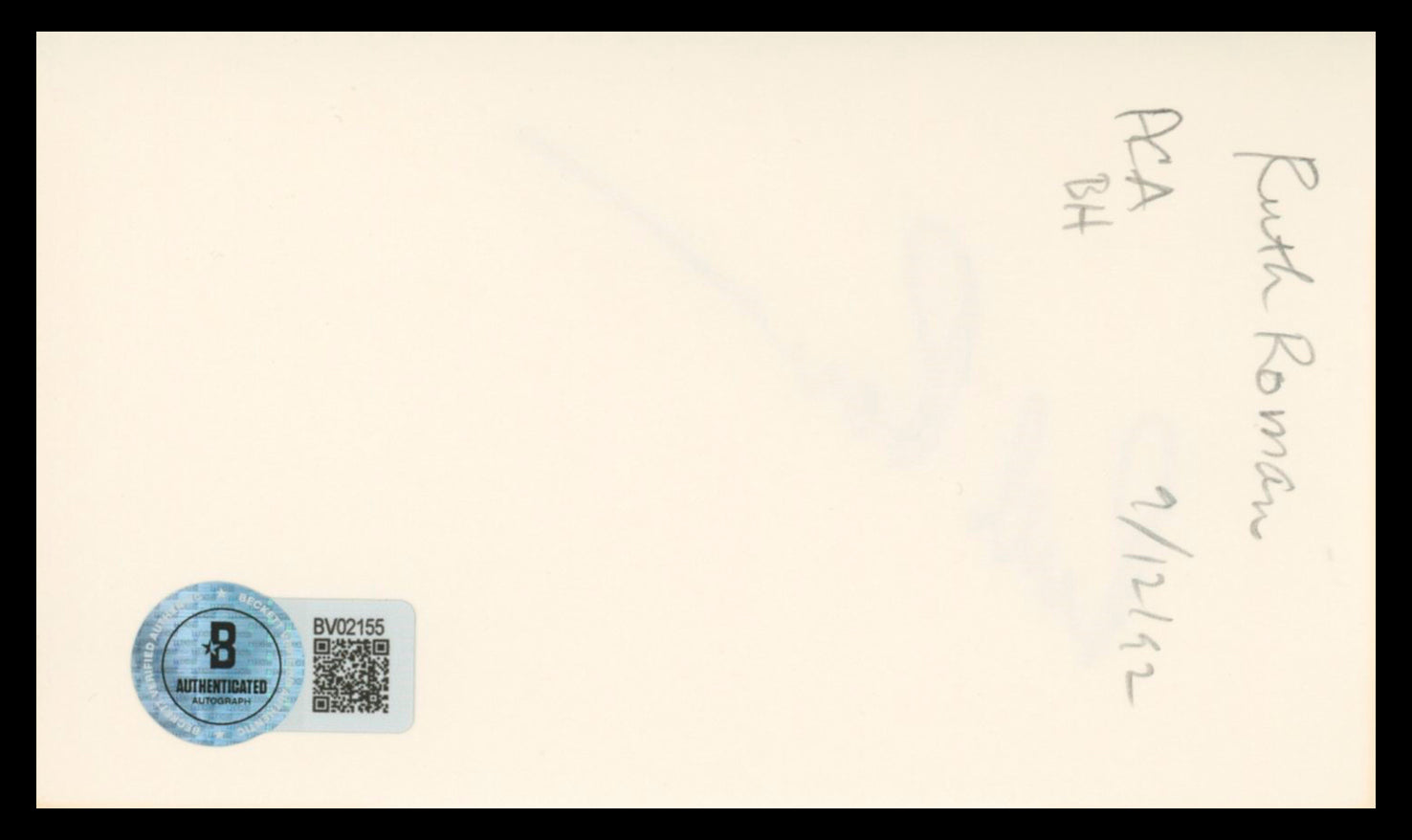 Ruth Roman Strangers on a Train Authentic Signed 3x5 Index Card BAS #BV02155