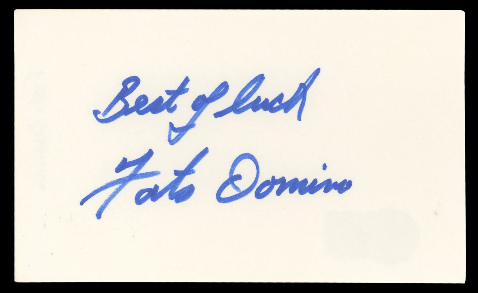 Fats Domino Musician "Best of Luck" Authentic Signed 3x5 Index Card BAS #BN06385