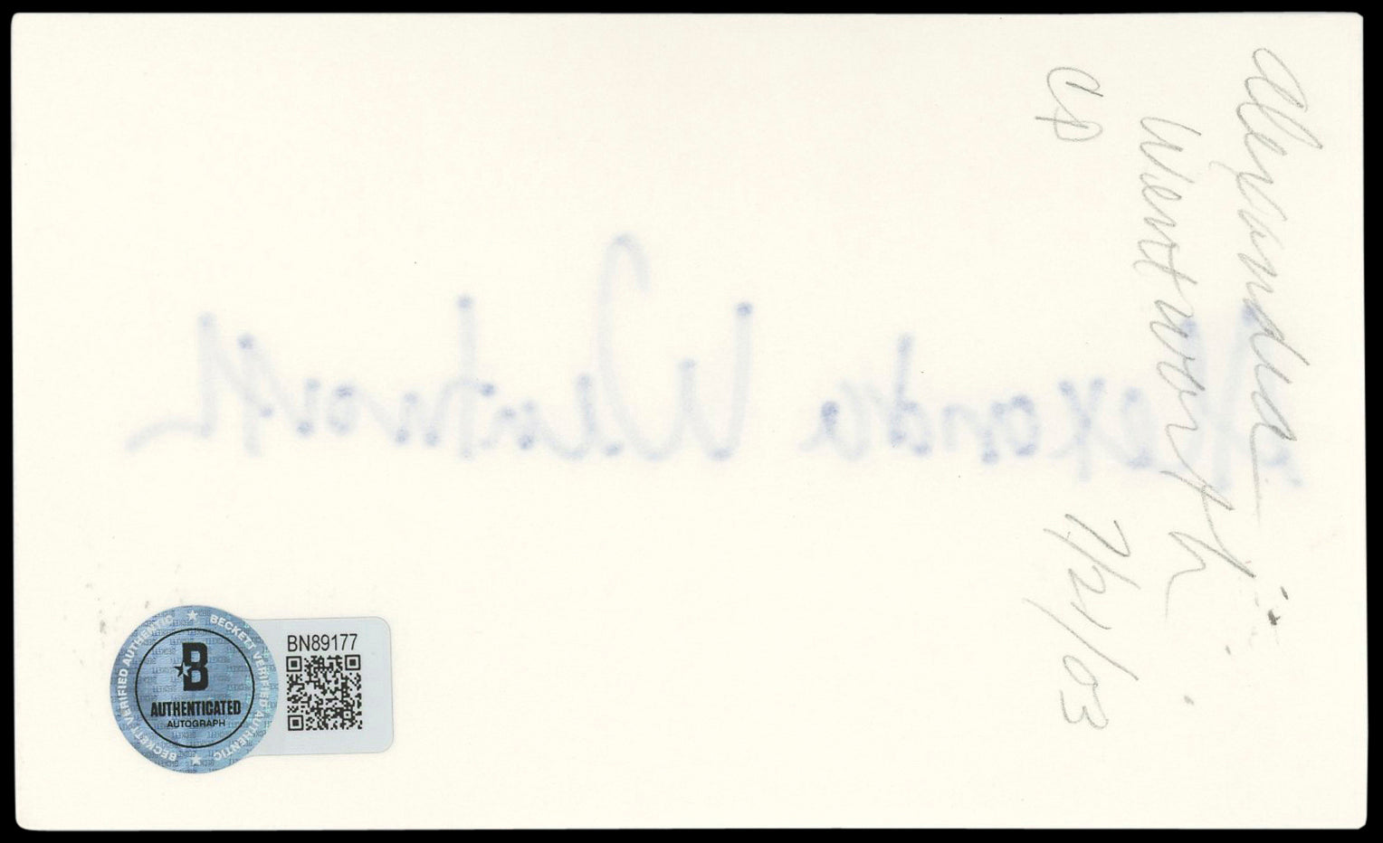 Alexandra Wentworth Jerry Maguire Authentic Signed 3x5 Index Card BAS #BN89177