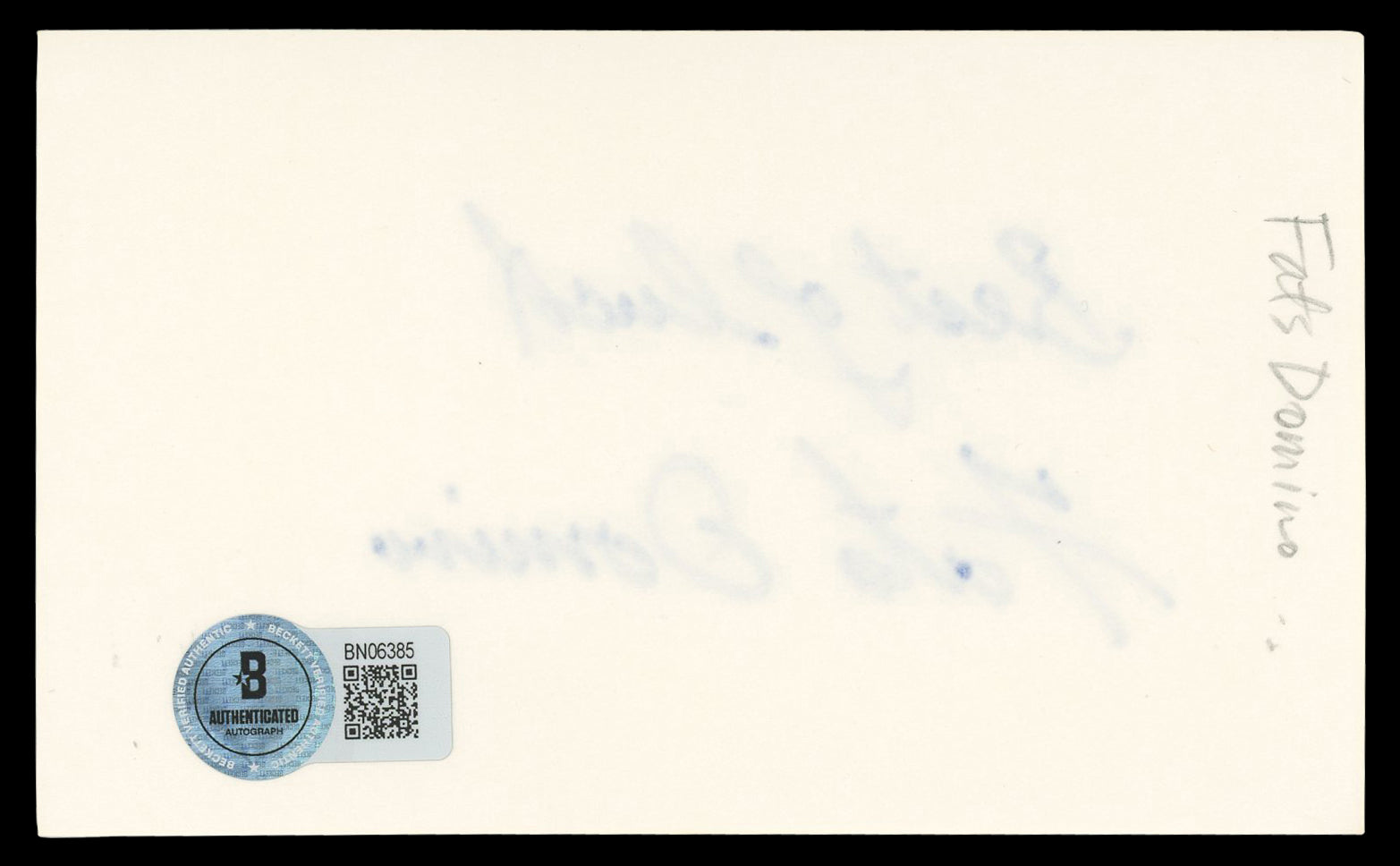 Fats Domino Musician "Best of Luck" Authentic Signed 3x5 Index Card BAS #BN06385