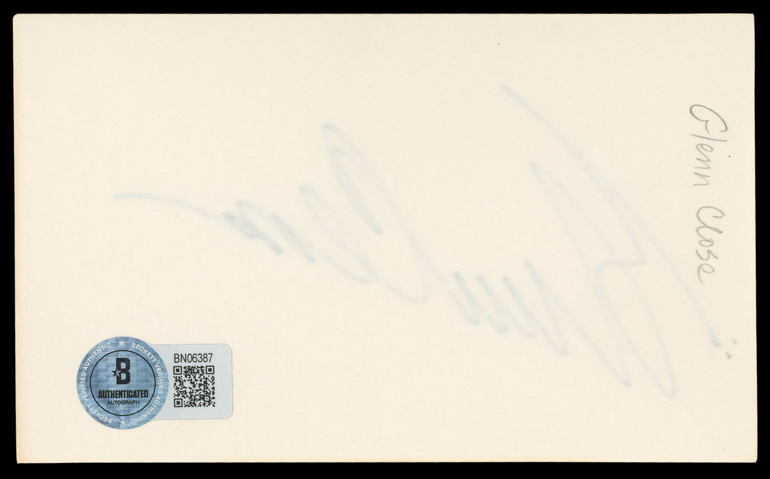 Glenn Close Fatal Attraction Authentic Signed 3x5 Index Card BAS #BN06387