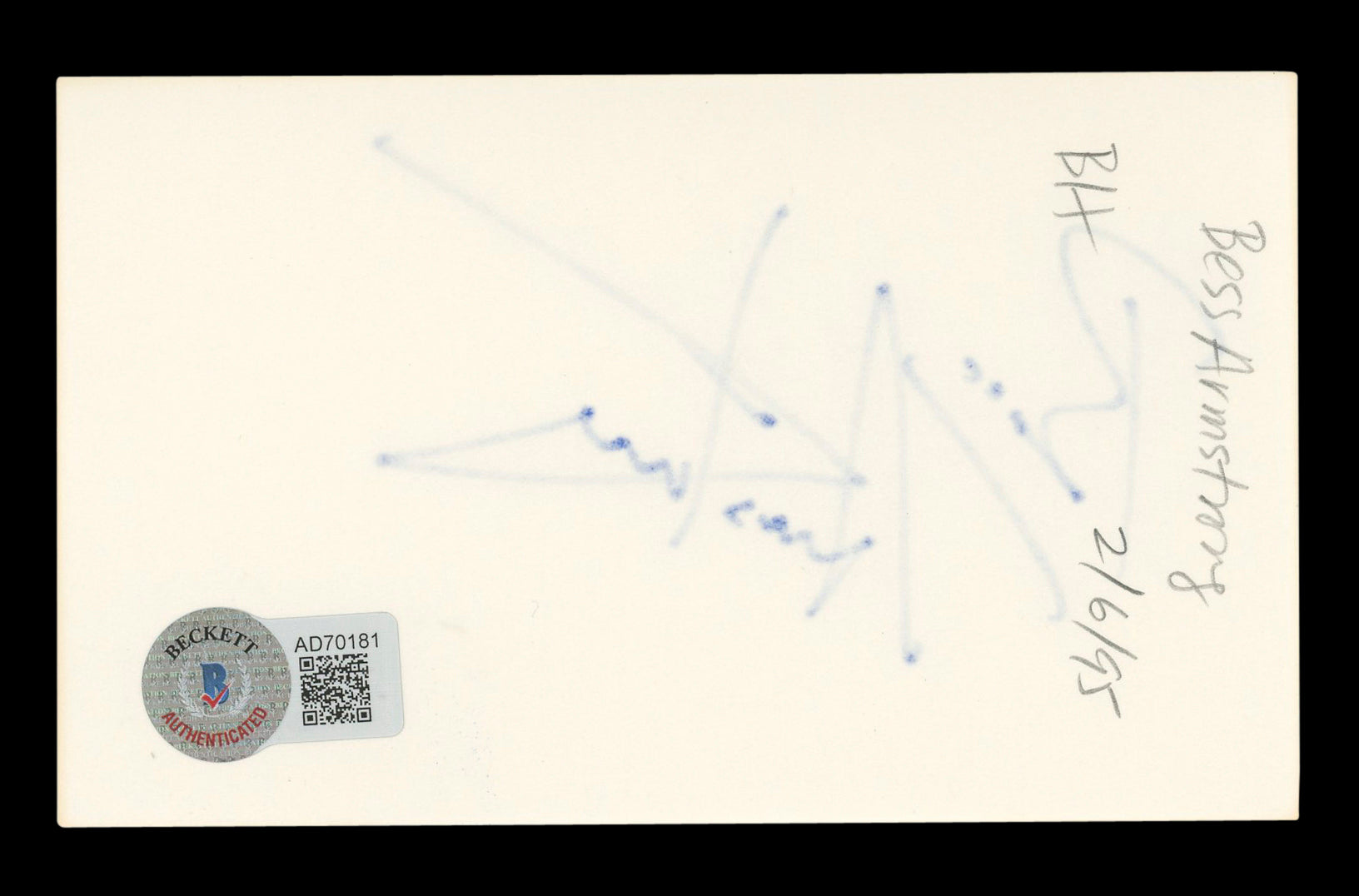 Bess Armstrong The Four Seasons Signed 3x5 Index Card Autographed BAS #AD70181