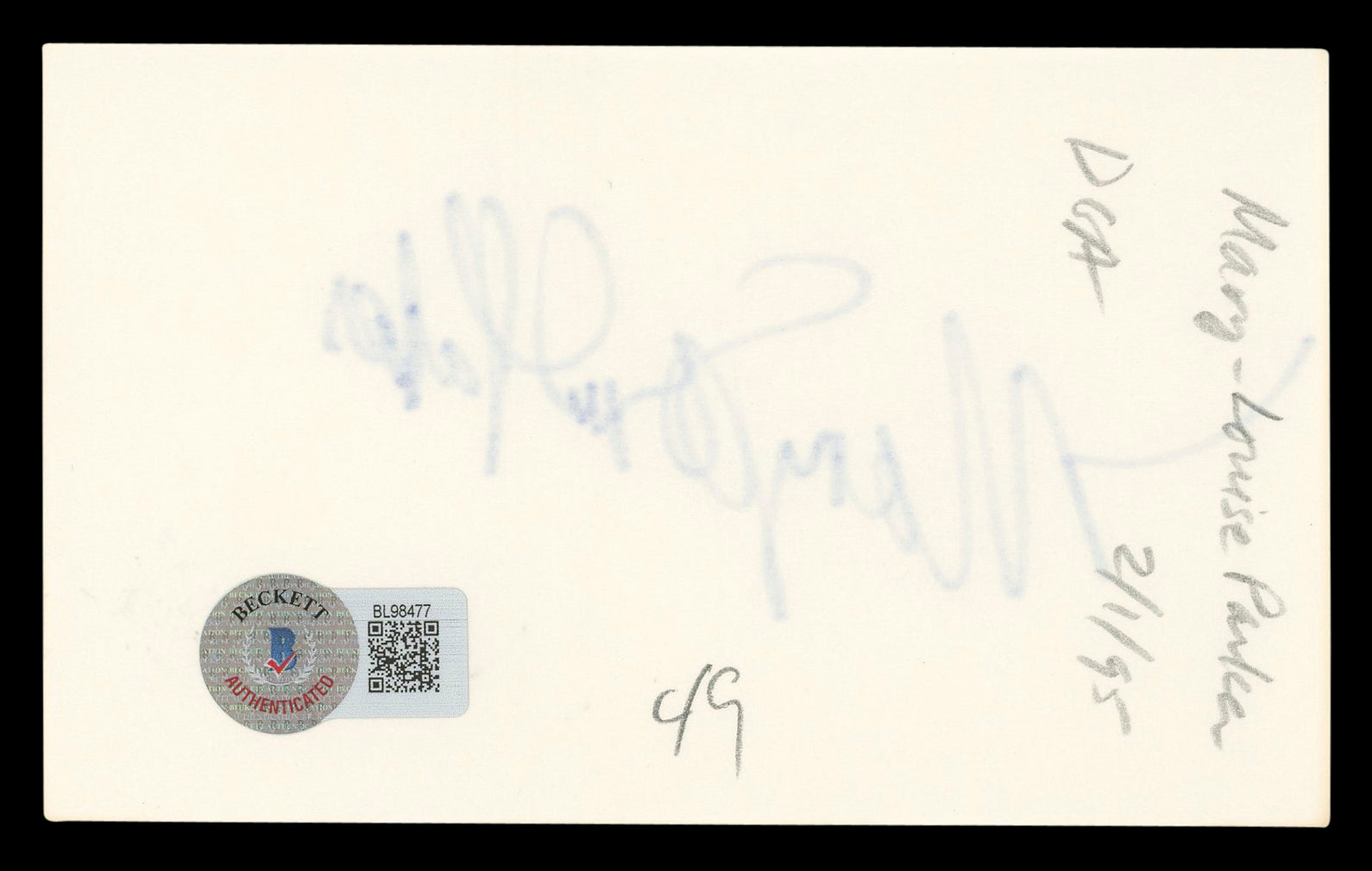 Mary-Louise Parker Weeds Authentic Signed 3x5 Index Card BAS #BL98477
