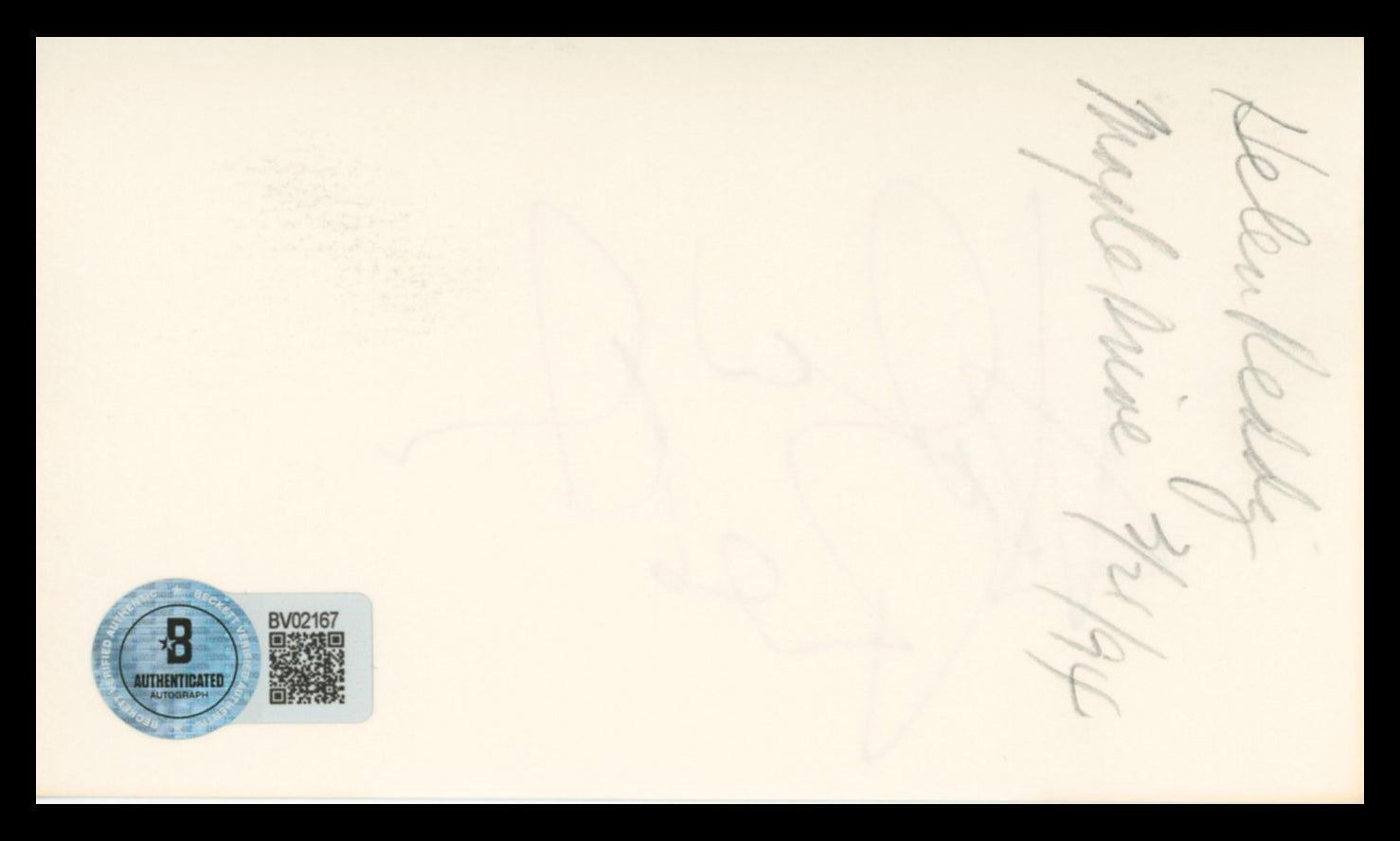 Helen Reddy Pete's Dragon Authentic Signed 3x5 Index Card BAS #BV02167