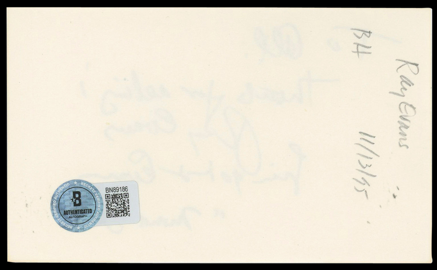 Ray Evans The Last of the Mohicans Authentic Signed 3x5 Index Card BAS #BN89186