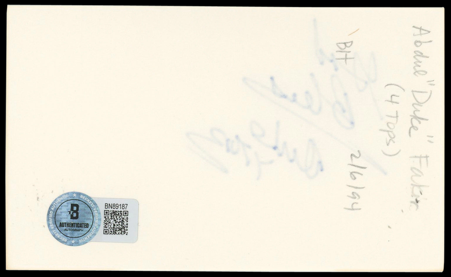 Abdul Duke Fakir Singer "God Bless" Authentic Signed 3x5 Index Card BAS #BN89187