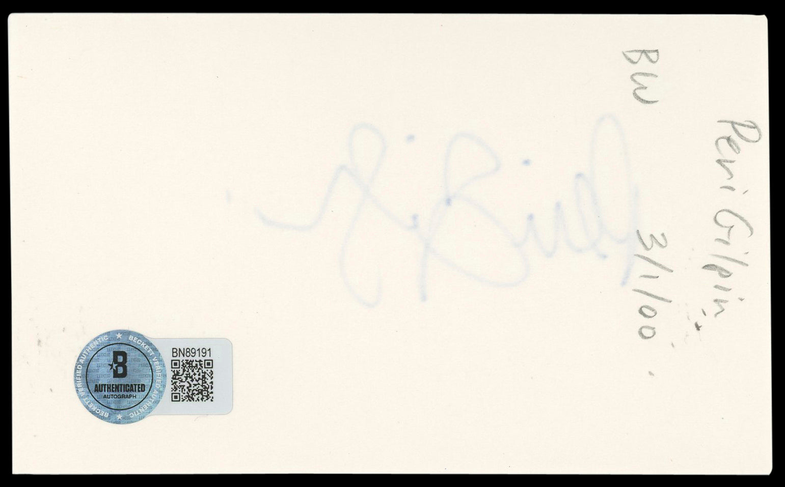 Peri Gilpin Frasier Authentic Signed 3x5 Index Card Autographed BAS #BN89191