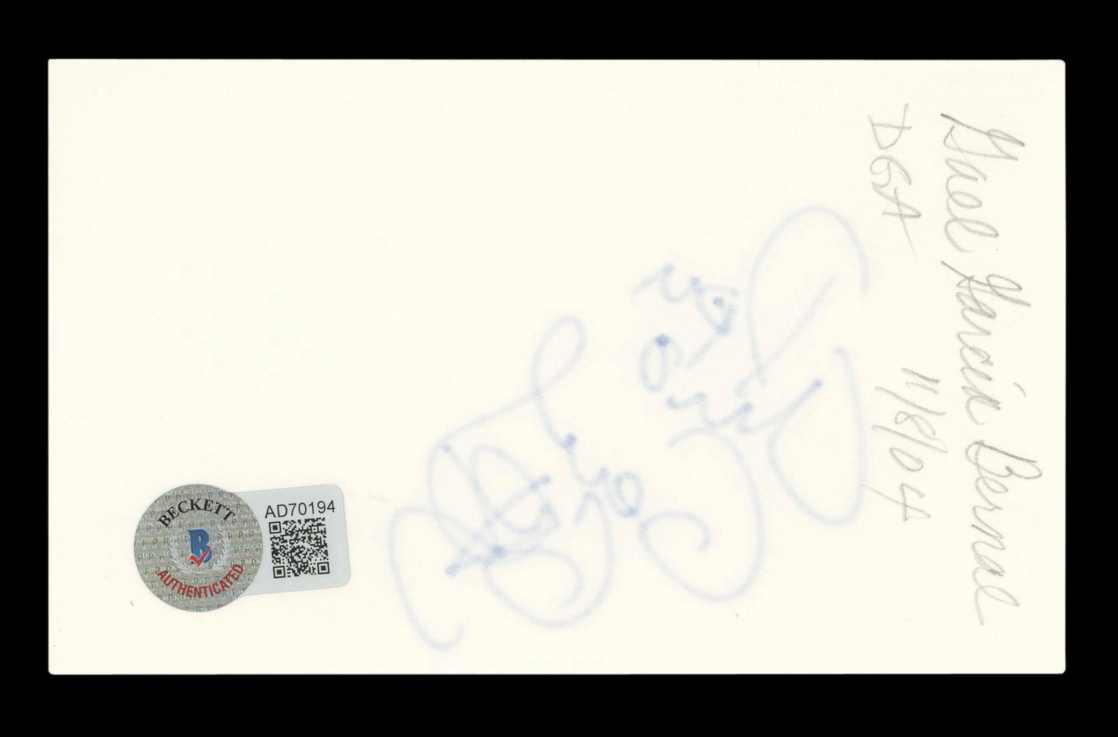 Gael García Bernal Coco Authentic Signed 3x5 Index Card Autographed BAS #AD70194