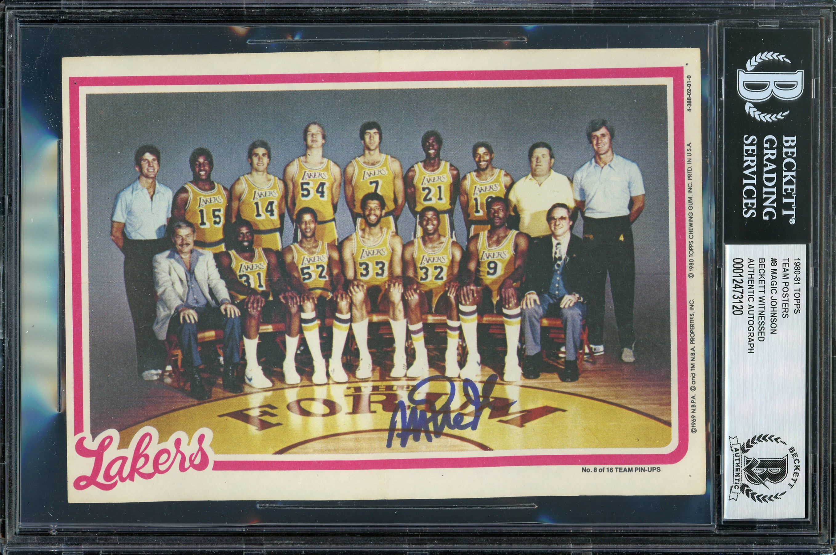 Lakers Magic Johnson Signed 5x7 1980 Topps Team Posters #8 Card BAS Slabbed