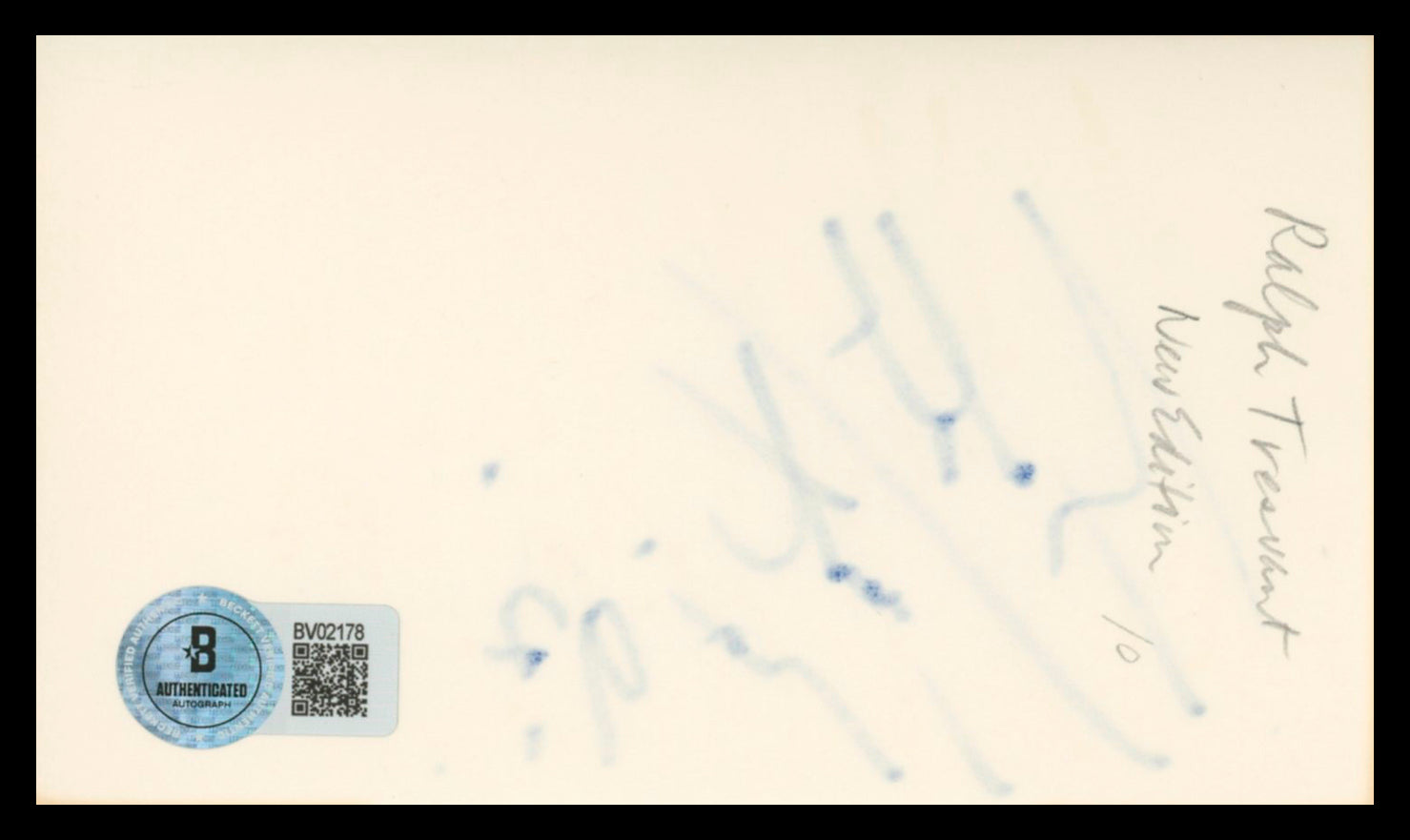 Ralph Tresvant New Edition "92" Authentic Signed 3x5 Index Card BAS #BV02178