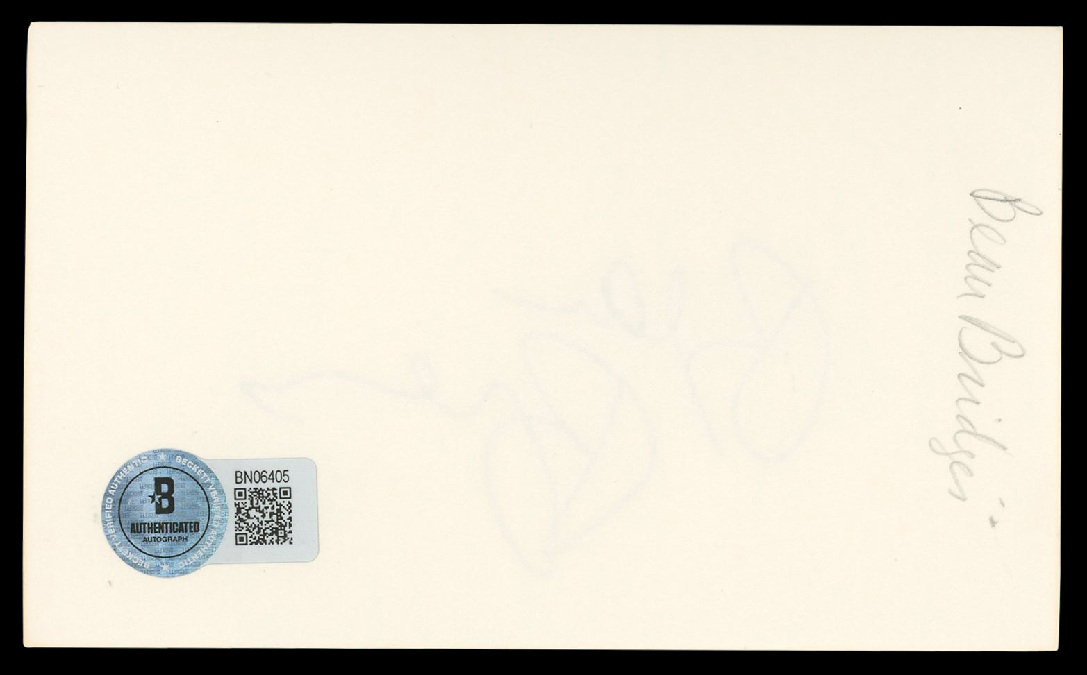 Beau Bridges Max Payne Authentic Signed 3x5 Index Card Autographed BAS #BN06405