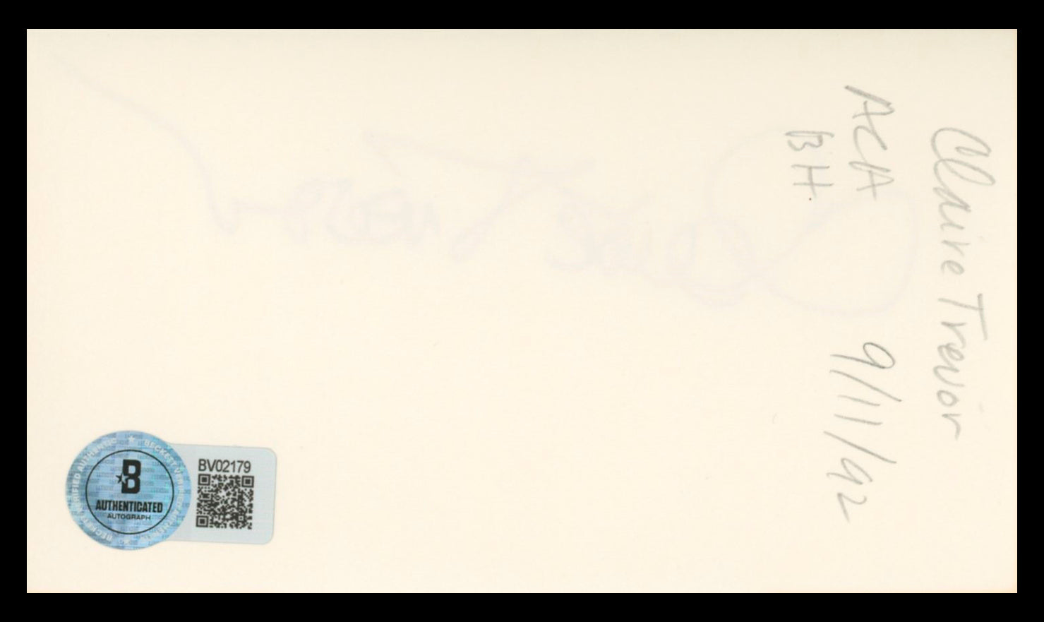 Claire Trevor Key Largo Authentic Signed 3x5 Index Card Autographed BAS #BV02179