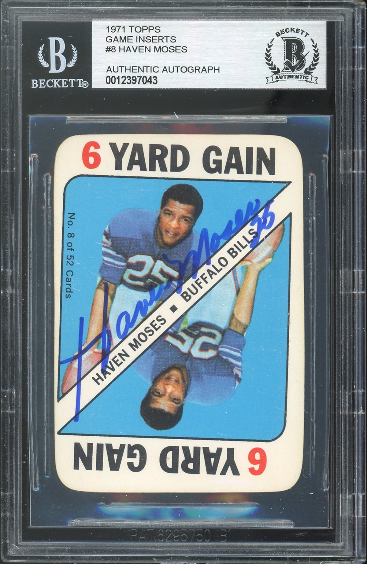Bills Haven Moses Authentic Signed 1971 Topps Game Inserts #8 Card BAS Slabbed