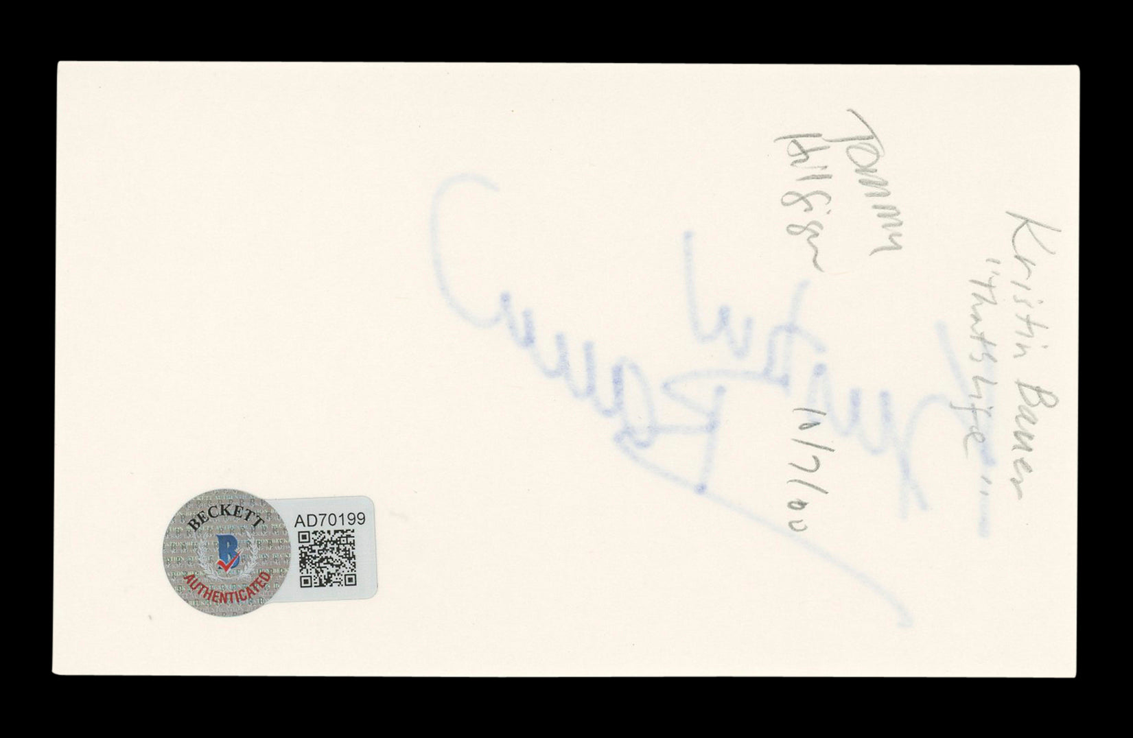 Kristin Bauer 50 First Dates Signed 3x5 Index Card Autographed BAS #AD70199