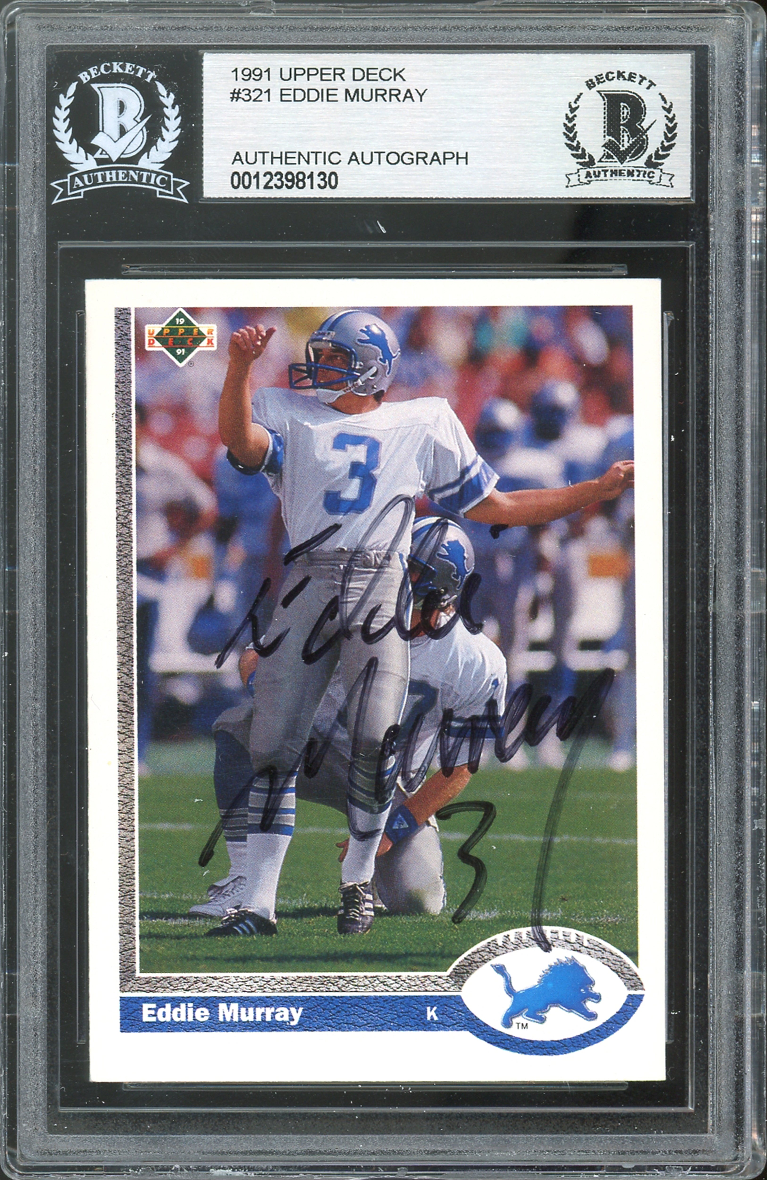 Lions Eddie Murray Authentic Signed 1991 Upper Deck #321 Card BAS Slabbed